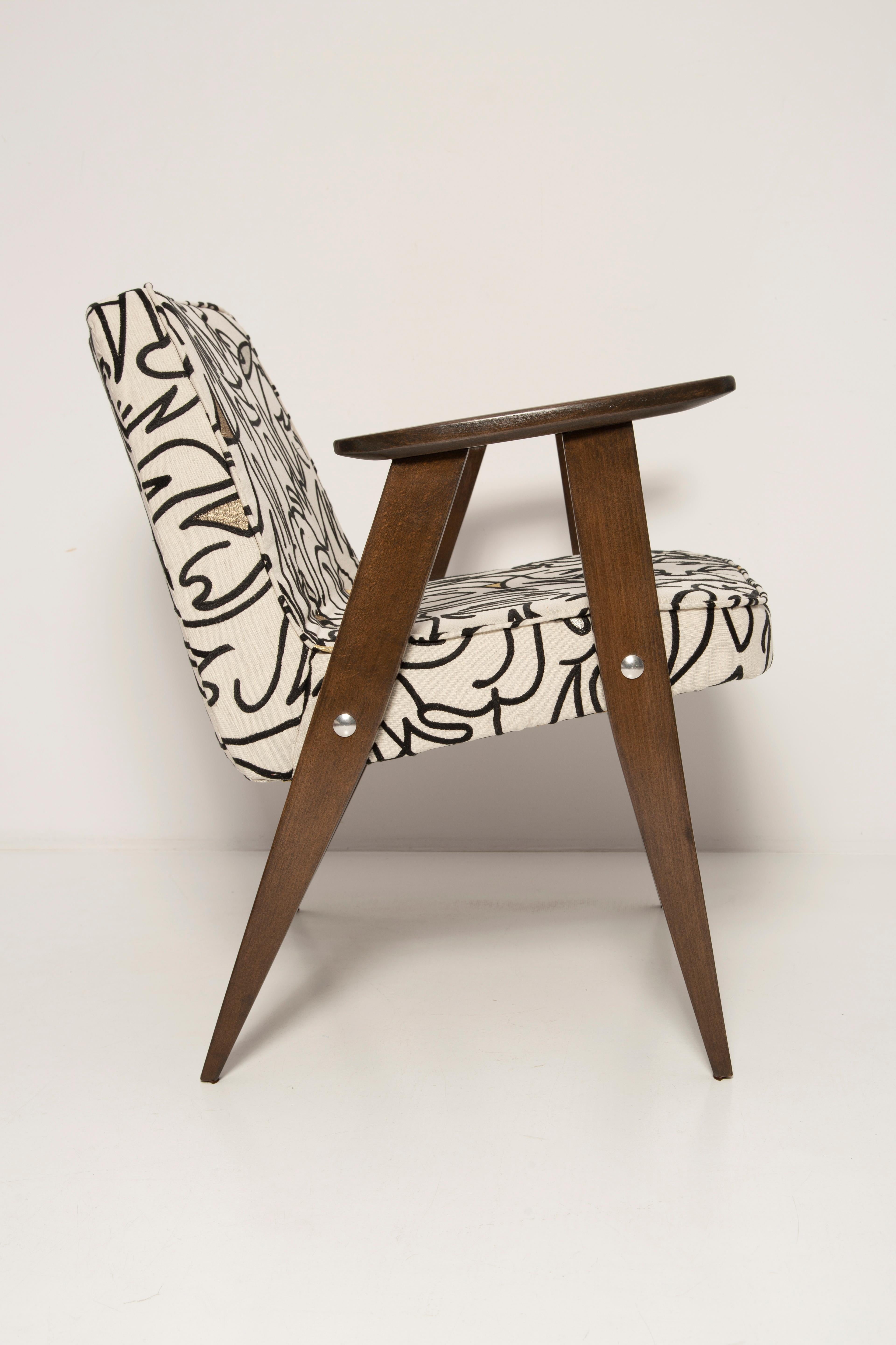 Textile Mid Century 366 Armchair in Light Linen, by Jozef Chierowski, Poland, 1960s For Sale
