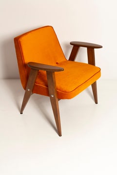 Mid-Century 366 Armchair in Orange Velvet, by Jozef Chierowski, Europe 1960s