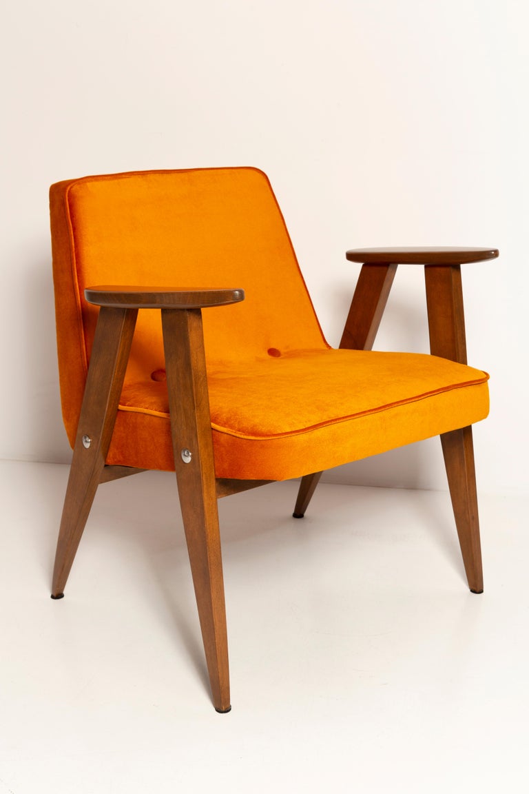 Mid-Century 366 Armchair in Orange Velvet, by Jozef Chierowski, Europe  1960s For Sale at 1stDibs