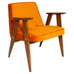 Mid-Century 366 Armchair in Orange Velvet, by Jozef Chierowski, Europe 1960s