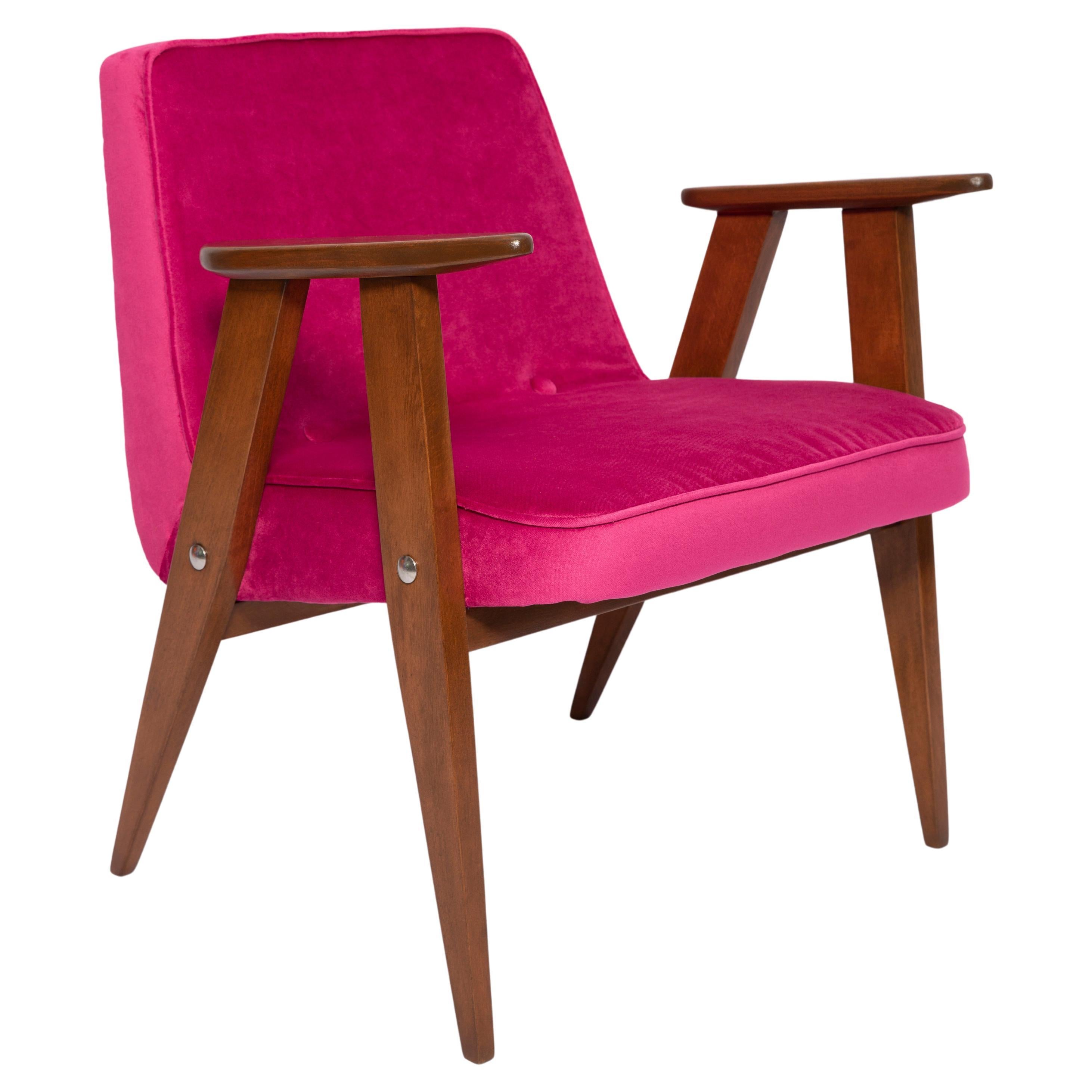 Mid-Century 366 Armchair in Pink Velvet, by Jozef Chierowski, Europe 1960s For Sale