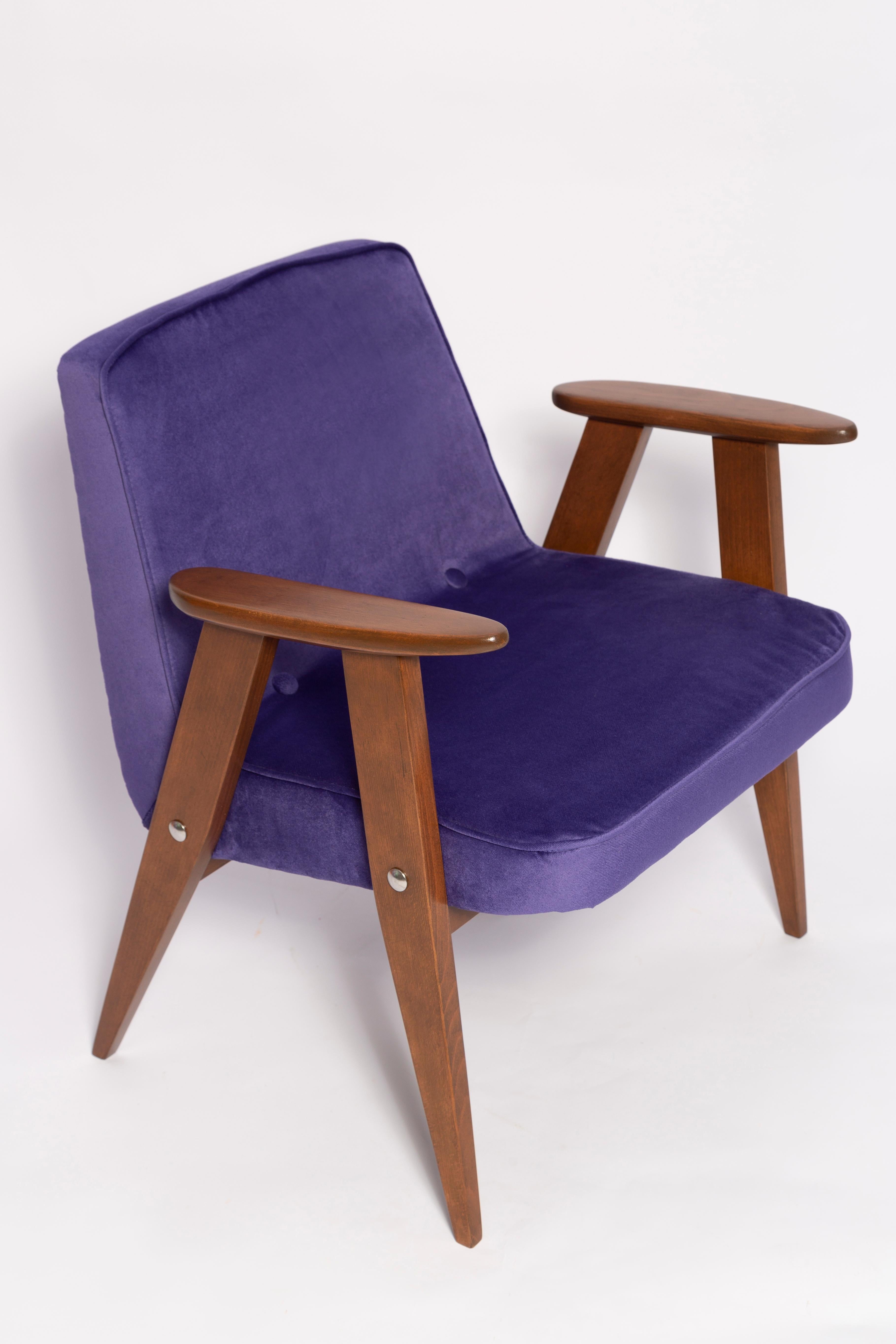 Polish Mid-Century 366 Armchair in Purple Velvet, by Jozef Chierowski, Europe 1960s For Sale
