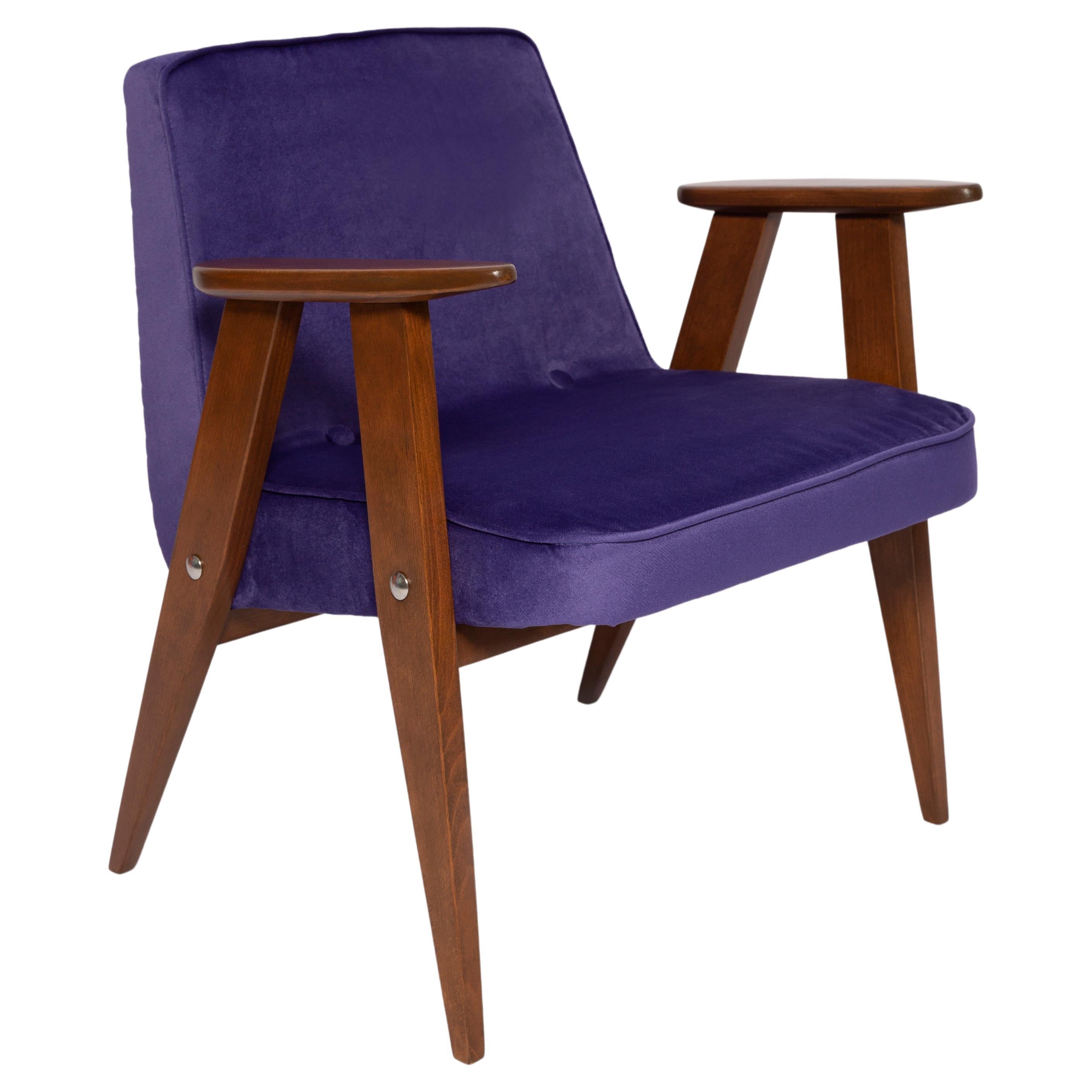 Mid-Century 366 Armchair in Purple Velvet, by Jozef Chierowski, Europe 1960s