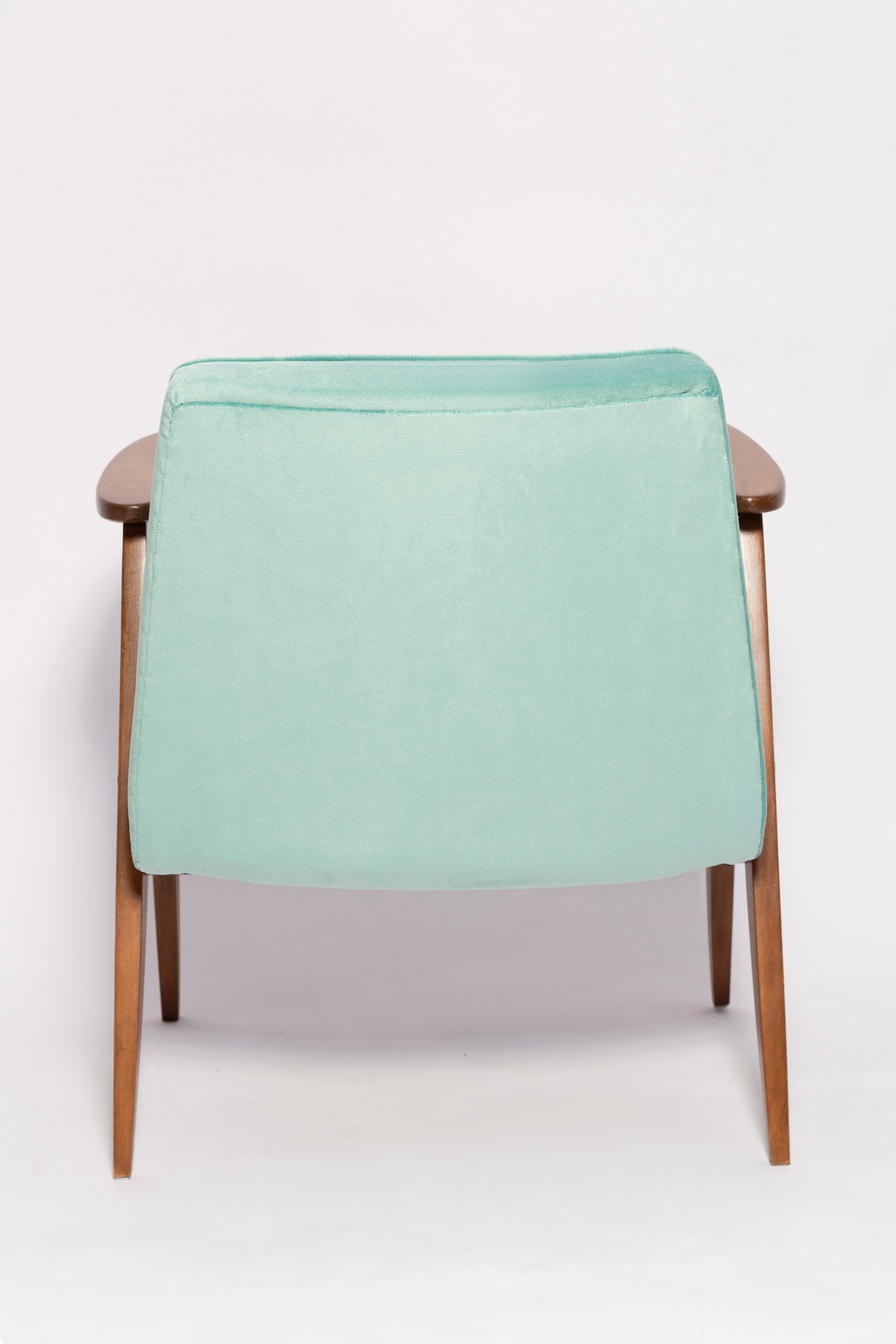Mid-Century 366 Armchair, Mint Green Velvet, by Jozef Chierowski, Europe, 1960s For Sale 1