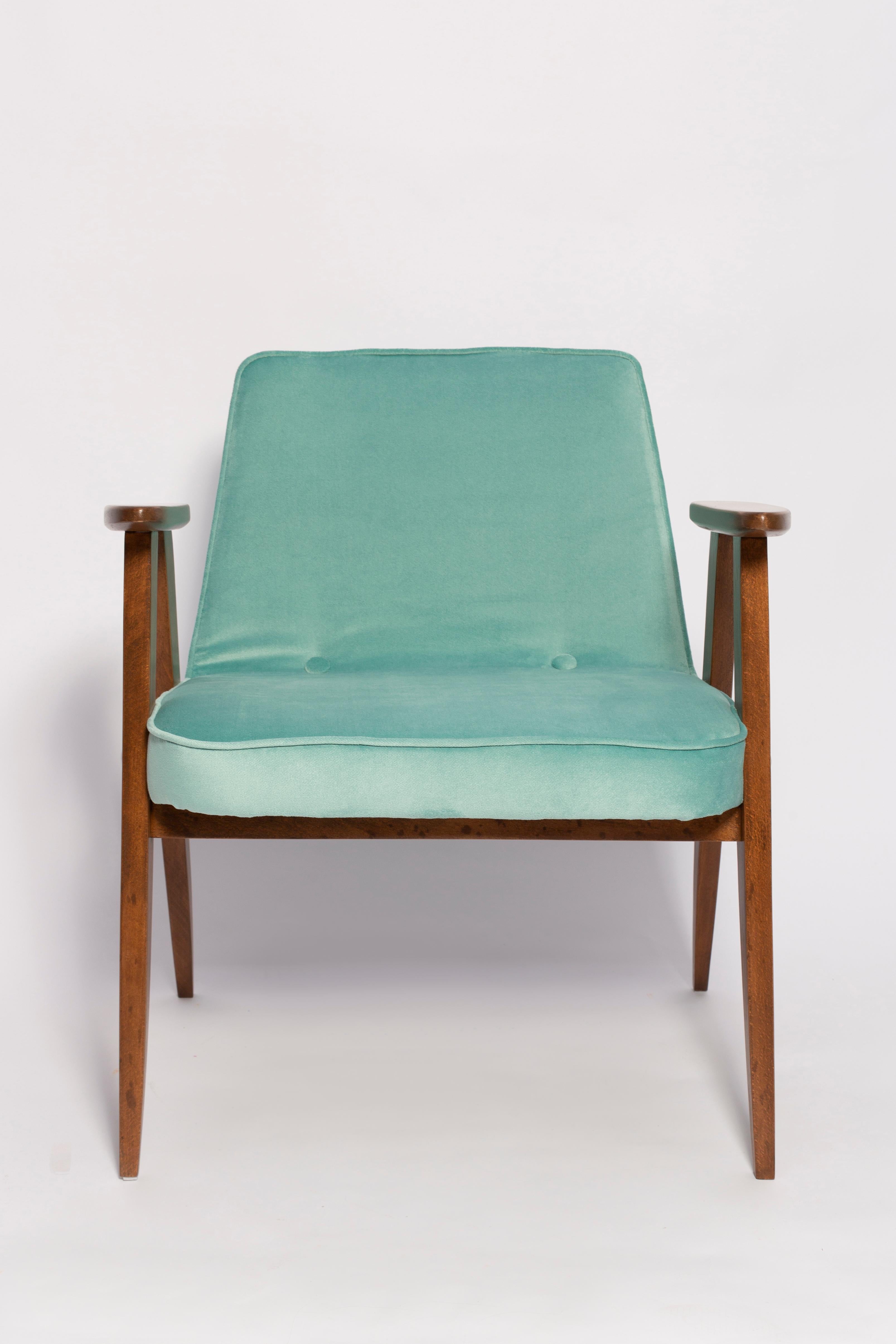 Mid-Century 366 Armchair, Mint Green Velvet, by Jozef Chierowski, Europe, 1960s For Sale 2