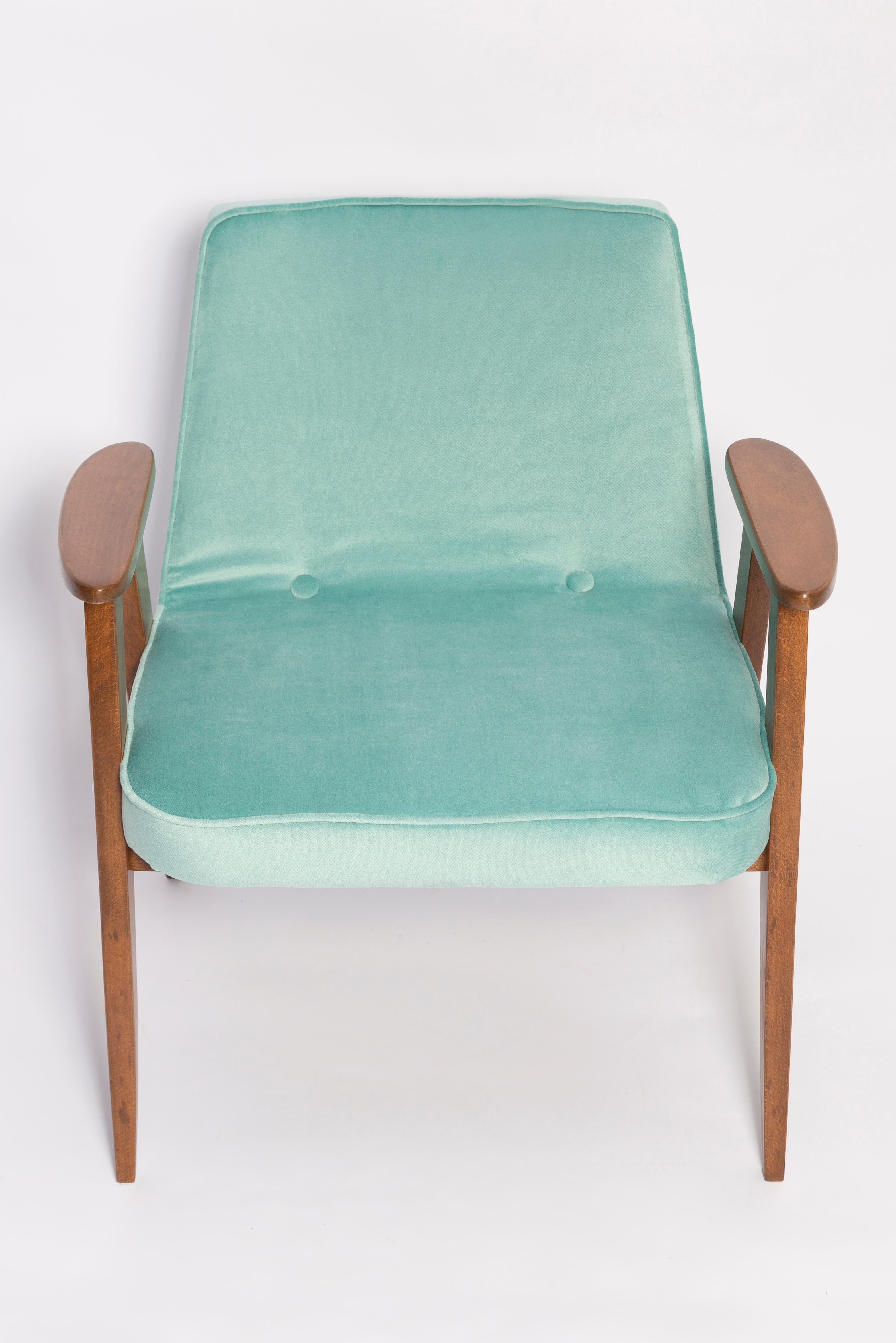Mid-Century 366 Armchair, Mint Green Velvet, by Jozef Chierowski, Europe, 1960s For Sale 3
