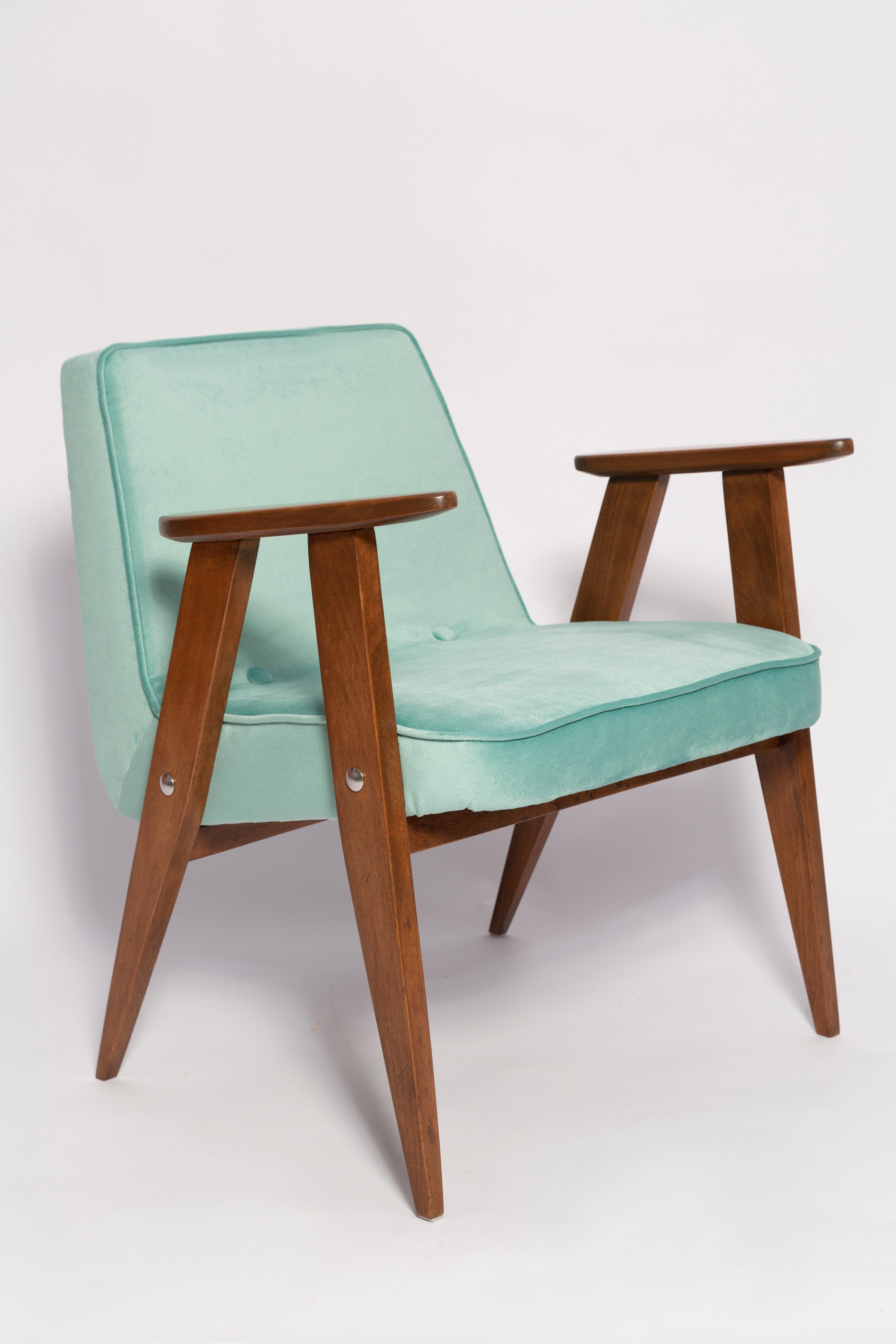 Mid-Century 366 Armchair, Mint Green Velvet, by Jozef Chierowski, Europe, 1960s 5