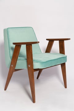 Mid-Century 366 Armchair, Mint Green Velvet, by Jozef Chierowski, Europe, 1960s