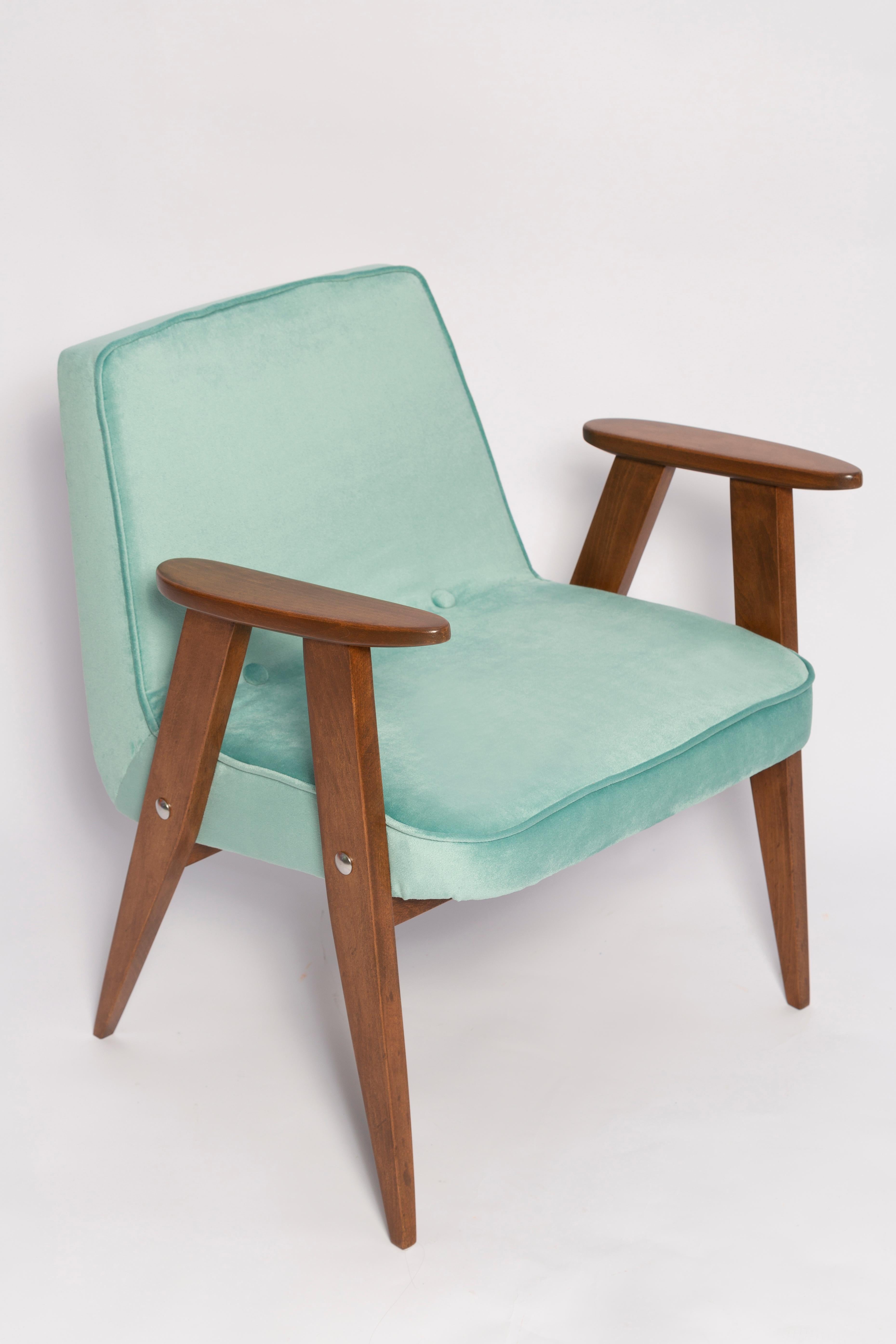 Mid-Century Modern Mid-Century 366 Armchair, Mint Green Velvet, by Jozef Chierowski, Europe, 1960s For Sale