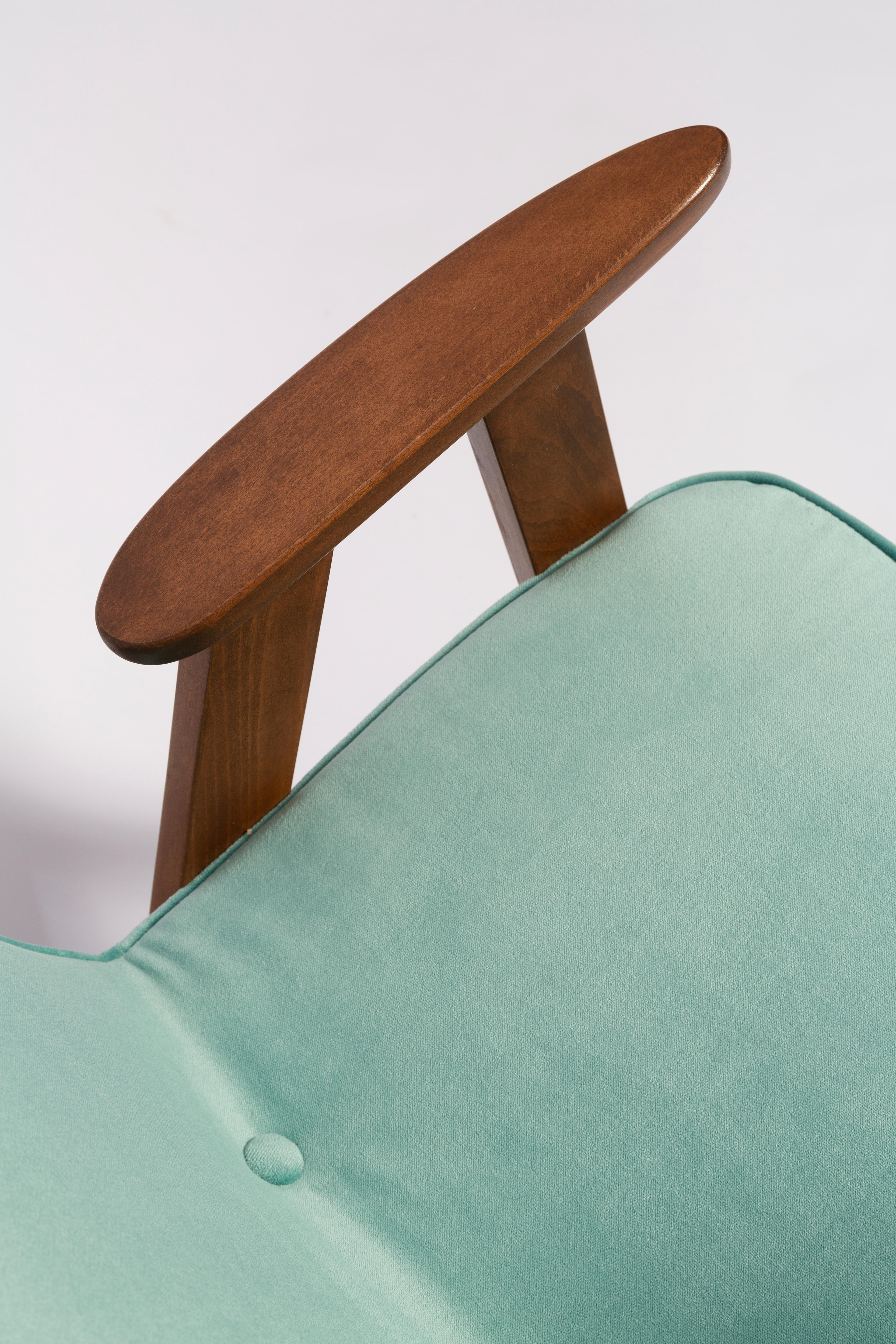 Hand-Crafted Mid-Century 366 Armchair, Mint Green Velvet, by Jozef Chierowski, Europe, 1960s