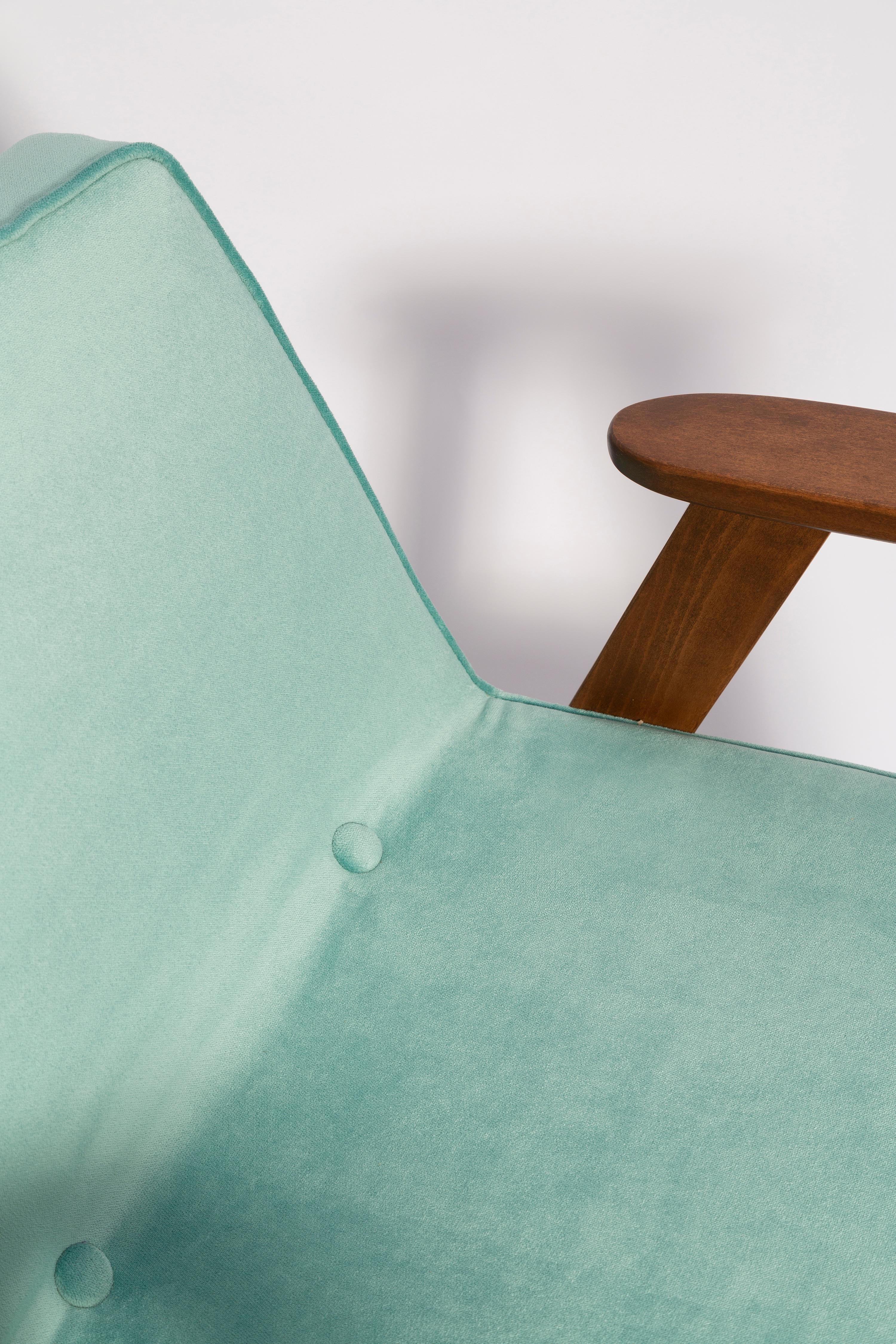 Polish Mid-Century 366 Armchair, Mint Green Velvet, by Jozef Chierowski, Europe, 1960s For Sale