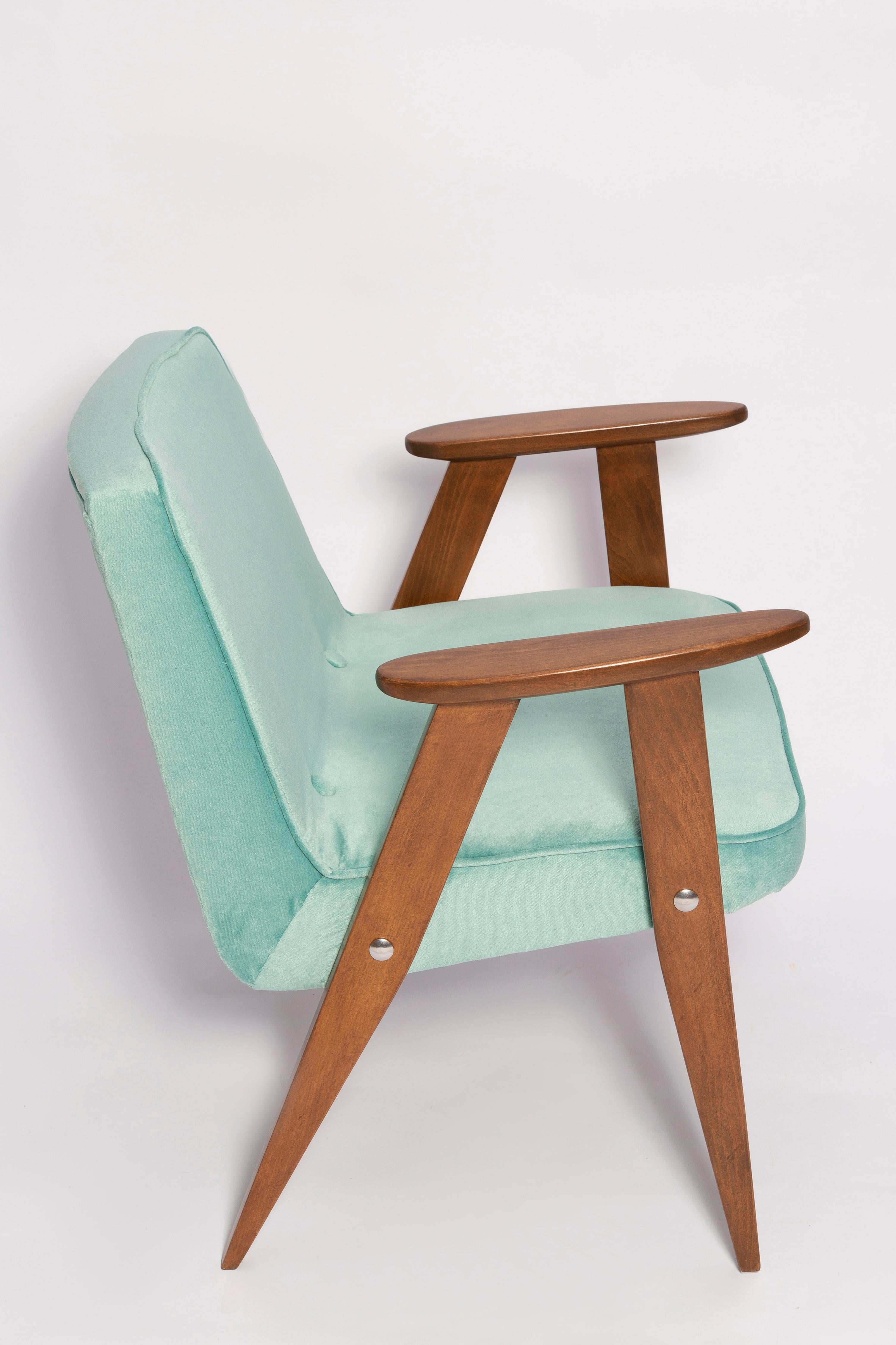 Mid-Century 366 Armchair, Mint Green Velvet, by Jozef Chierowski, Europe, 1960s In Excellent Condition In 05-080 Hornowek, PL