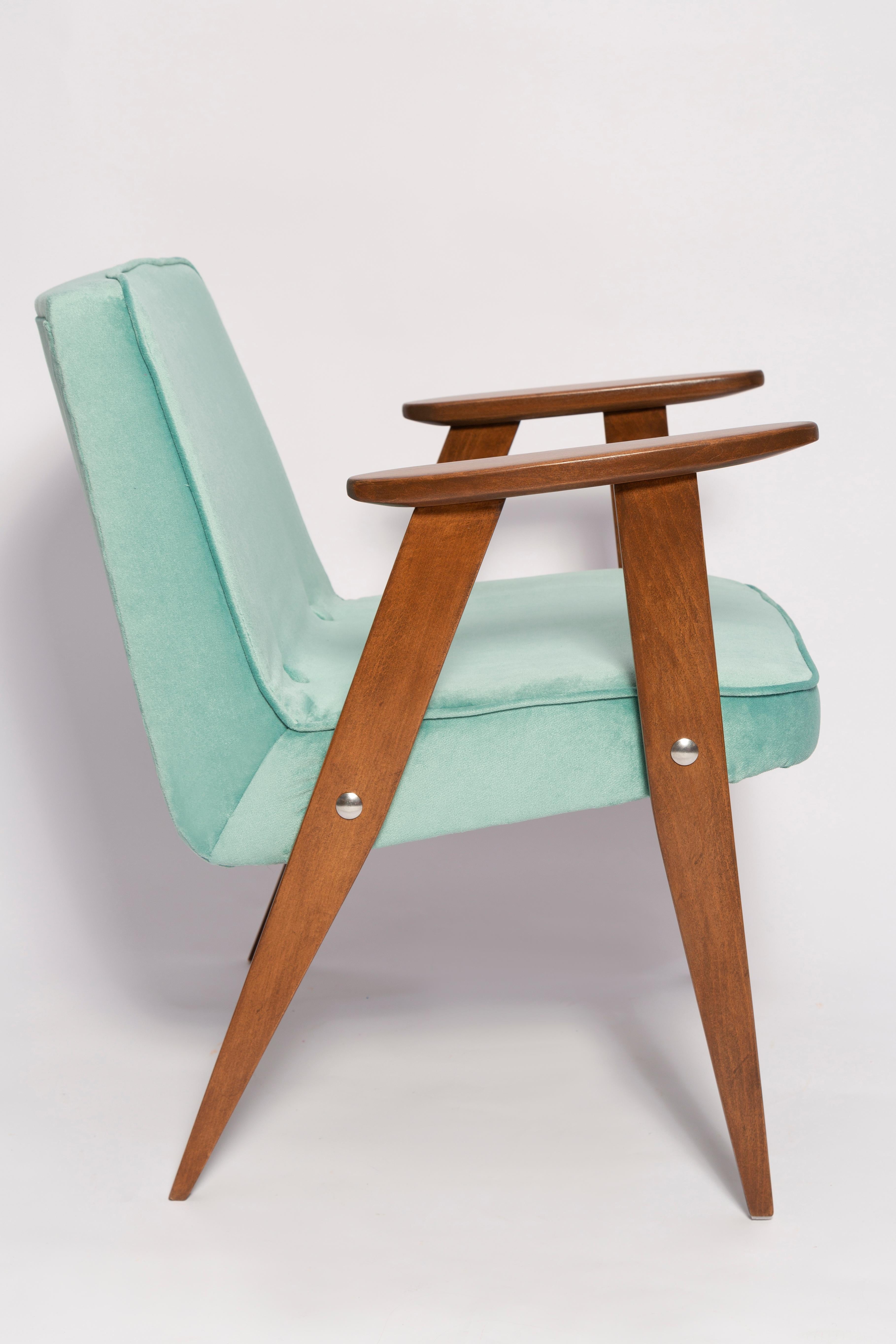 20th Century Mid-Century 366 Armchair, Mint Green Velvet, by Jozef Chierowski, Europe, 1960s