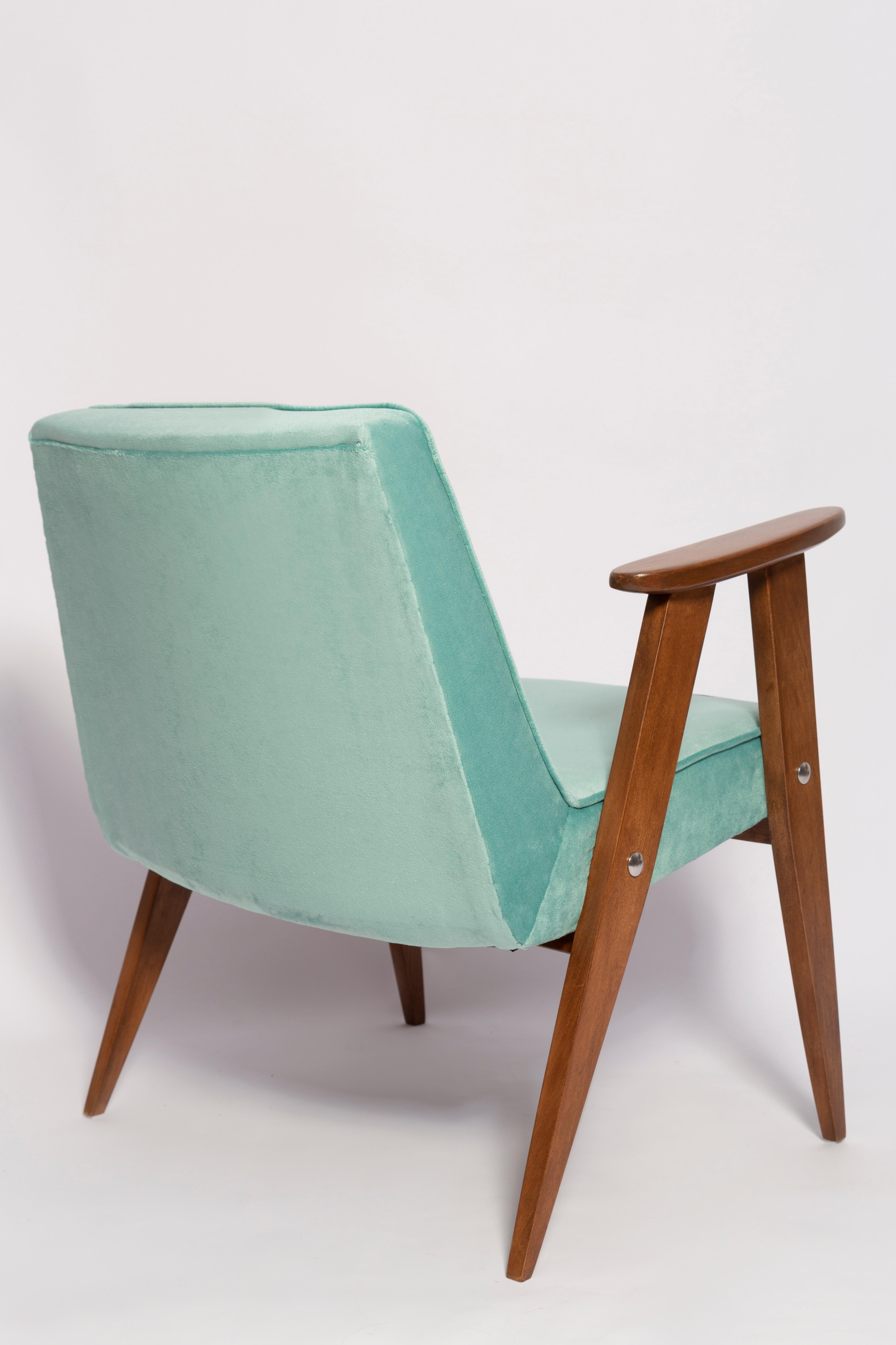 Textile Mid-Century 366 Armchair, Mint Green Velvet, by Jozef Chierowski, Europe, 1960s For Sale