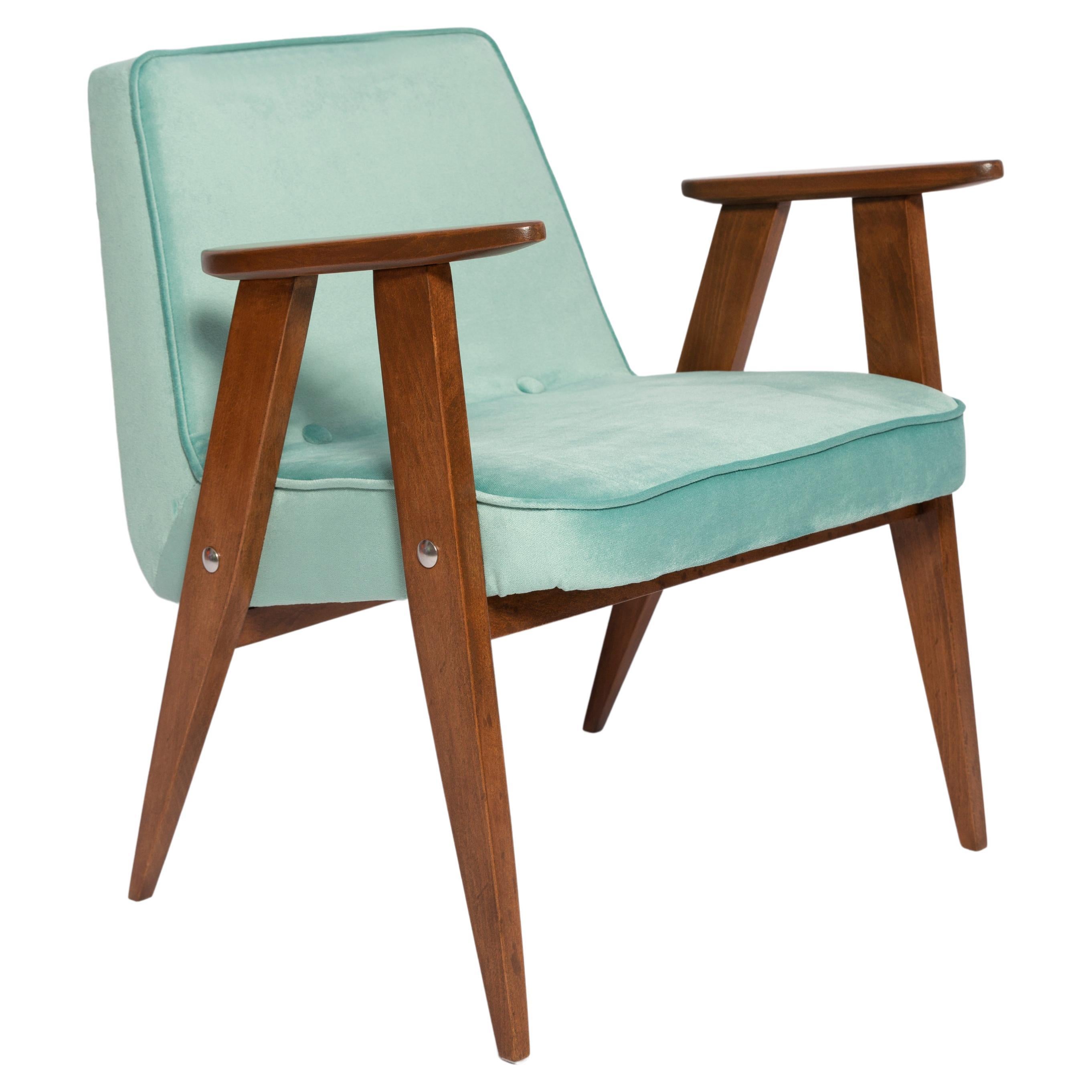 Mid-Century 366 Armchair, Mint Green Velvet, by Jozef Chierowski, Europe, 1960s