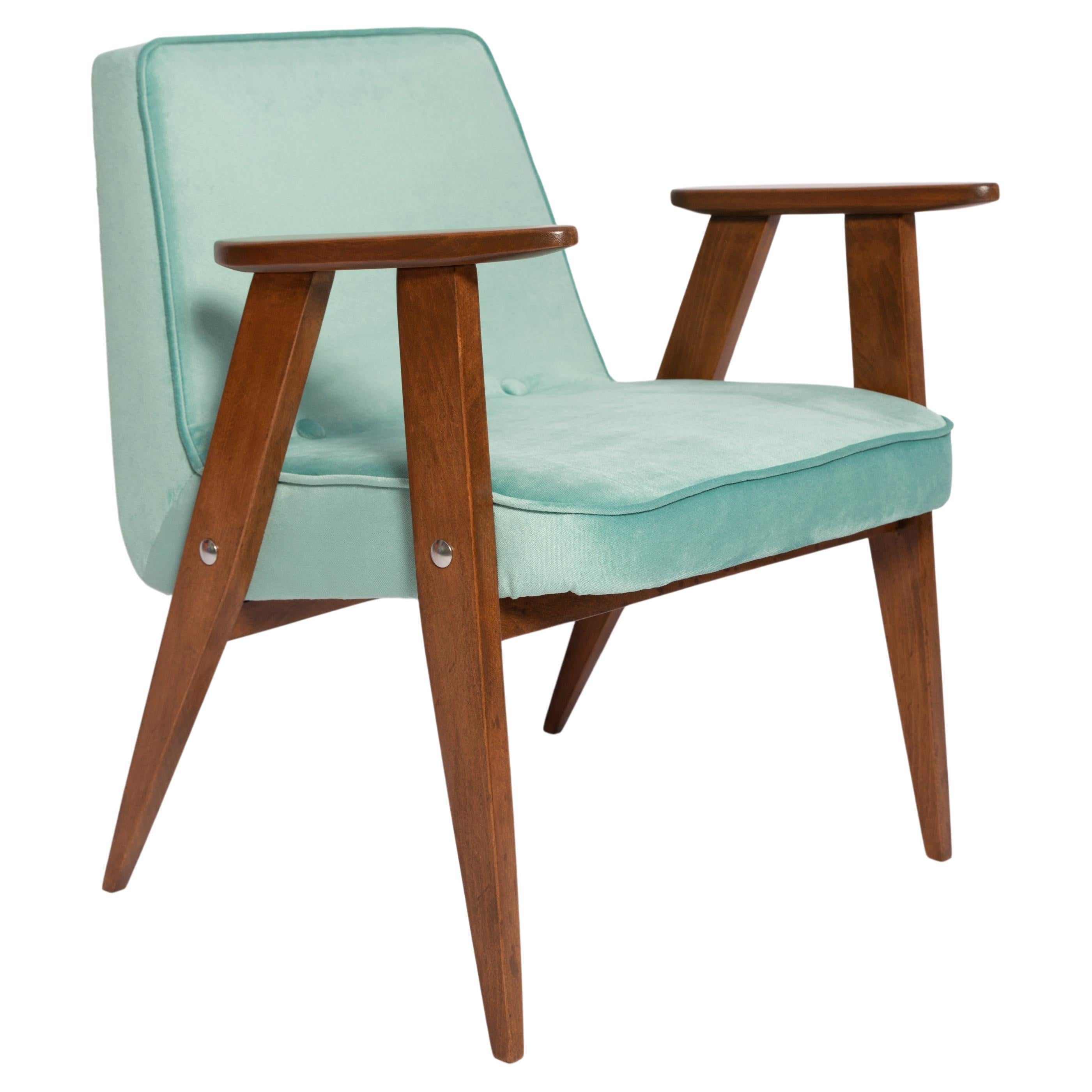 Mid-Century 366 Armchair, Mint Green Velvet, by Jozef Chierowski, Europe, 1960s For Sale