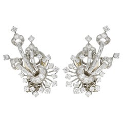 Mid-Century 3.68 CTW Diamond Platinum Vintage Floral Spray Earrings