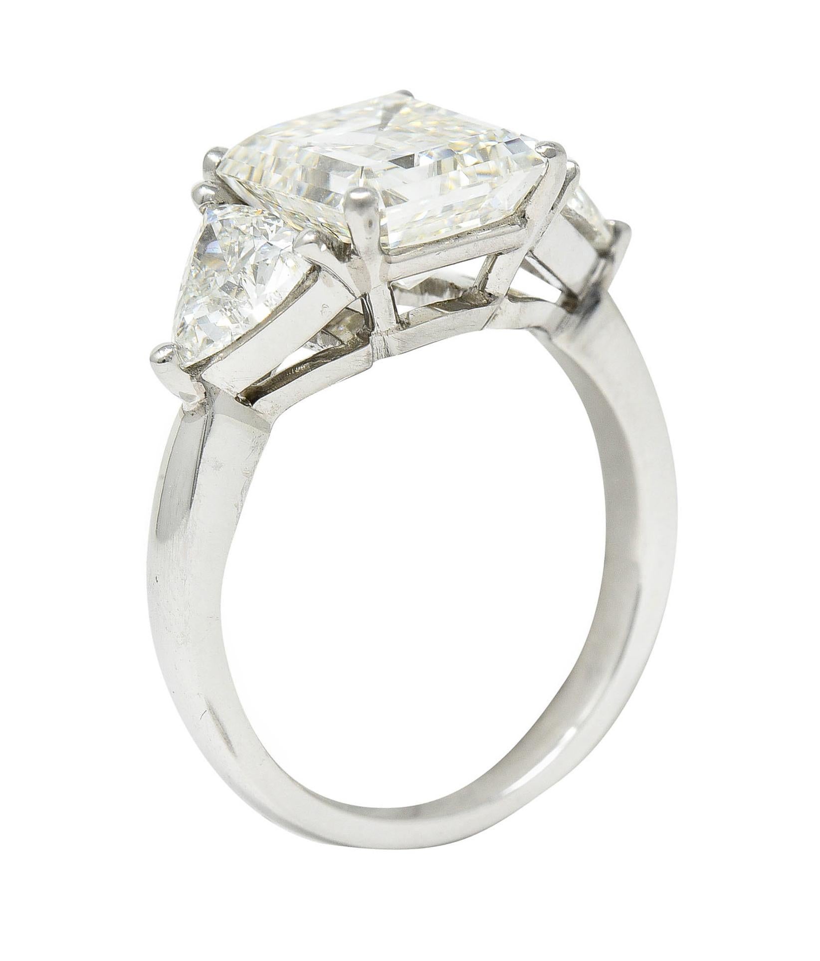 Mid-Century 3.70 Carats Emerald Cut Diamond Platinum Engagement Ring GIA 5