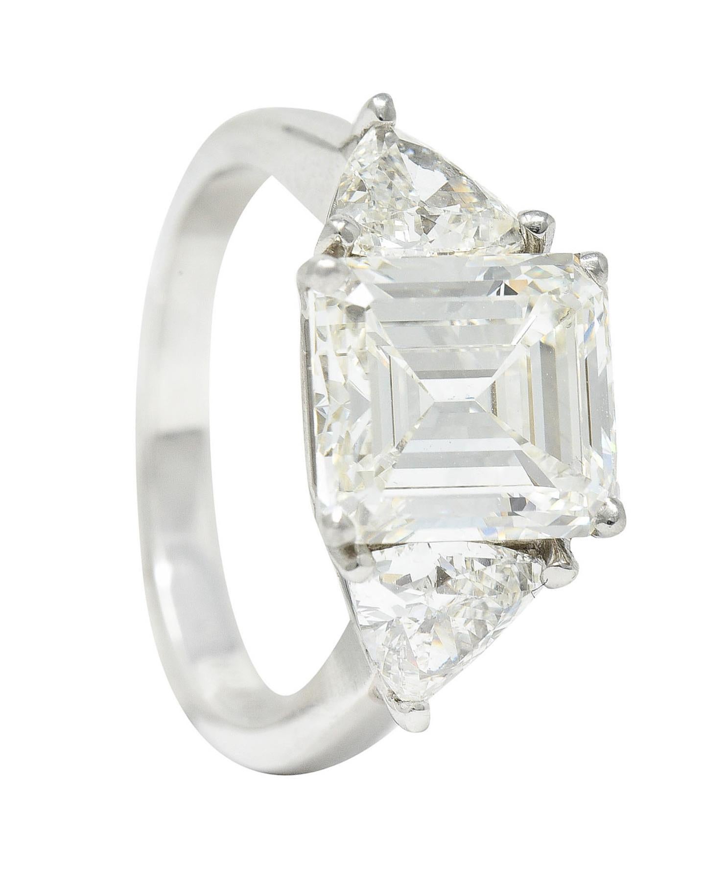 Mid-Century 3.70 Carats Emerald Cut Diamond Platinum Engagement Ring GIA 6