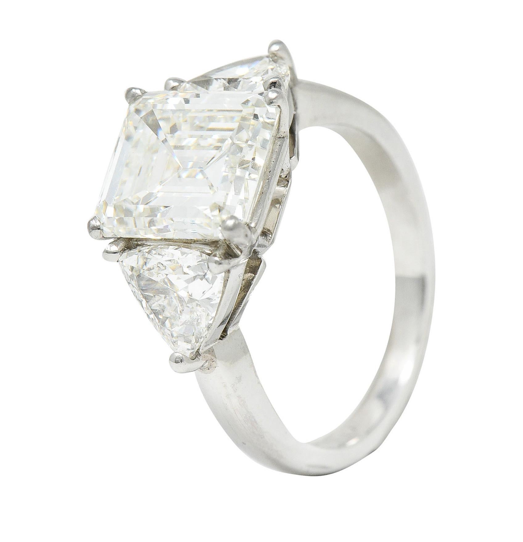 Mid-Century 3.70 Carats Emerald Cut Diamond Platinum Engagement Ring GIA 7