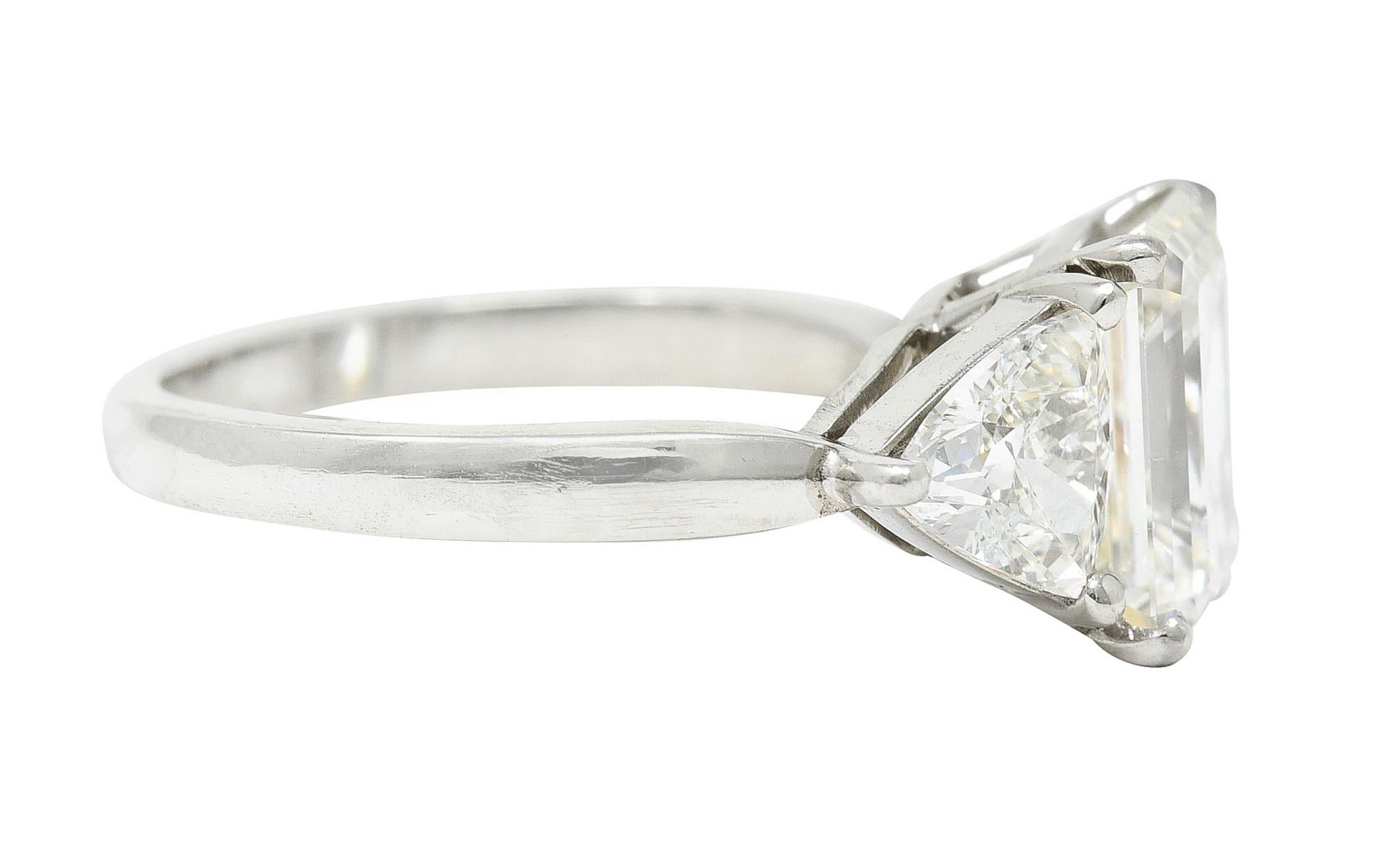 Retro Mid-Century 3.70 Carats Emerald Cut Diamond Platinum Engagement Ring GIA