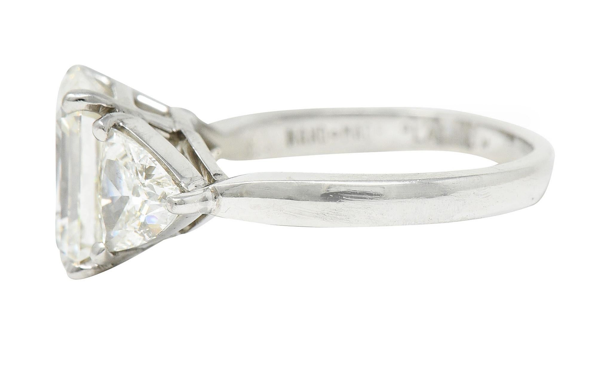 Women's or Men's Mid-Century 3.70 Carats Emerald Cut Diamond Platinum Engagement Ring GIA