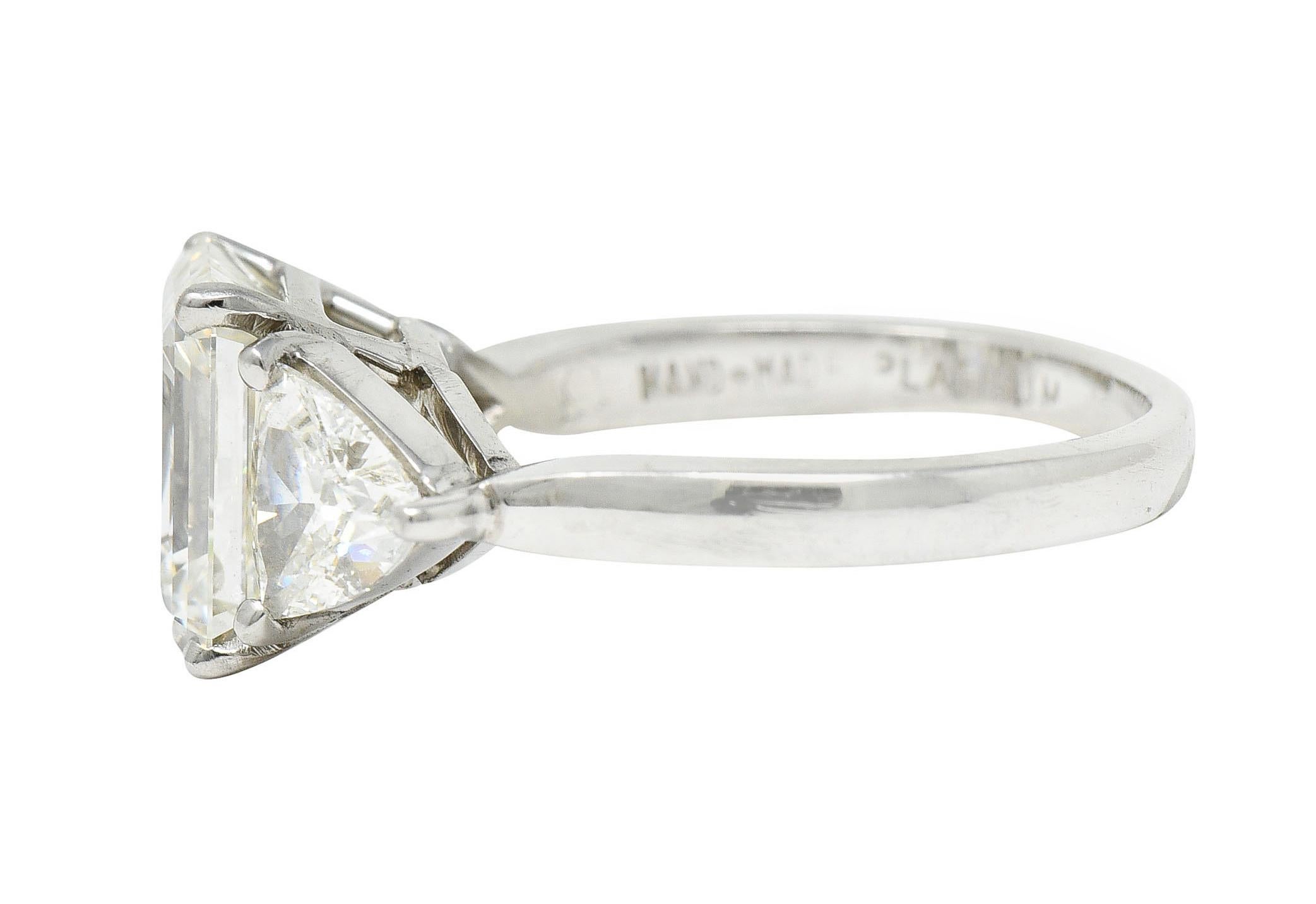 Mid-Century 3.70 Carats Emerald Cut Diamond Platinum Engagement Ring GIA 1