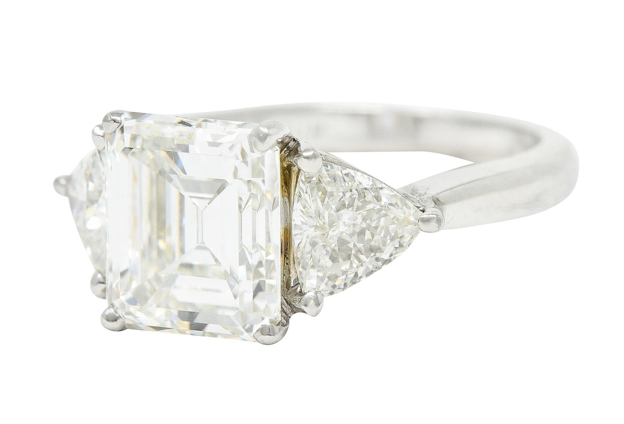 Mid-Century 3.70 Carats Emerald Cut Diamond Platinum Engagement Ring GIA 2