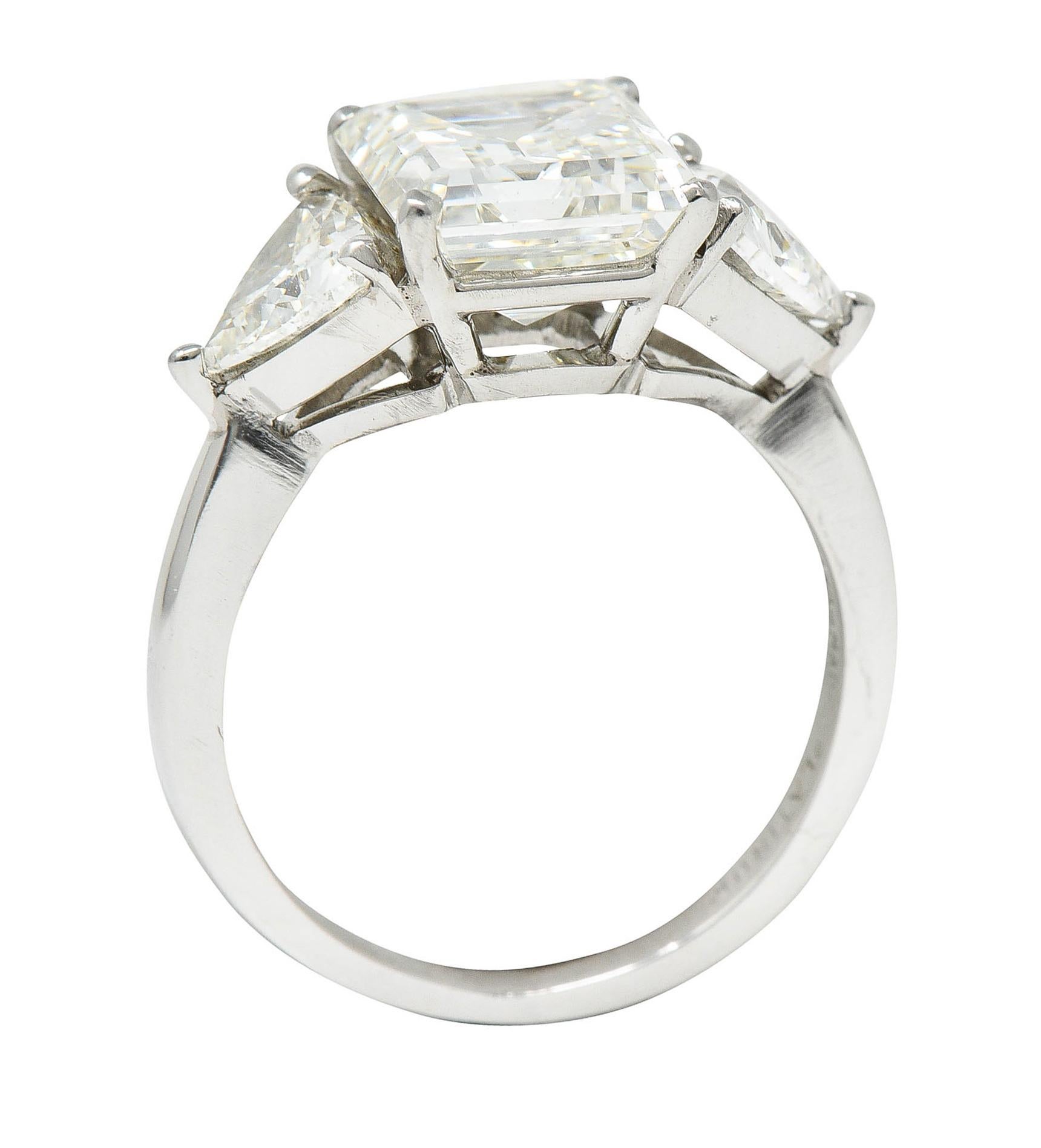 Mid-Century 3.70 Carats Emerald Cut Diamond Platinum Engagement Ring GIA 4