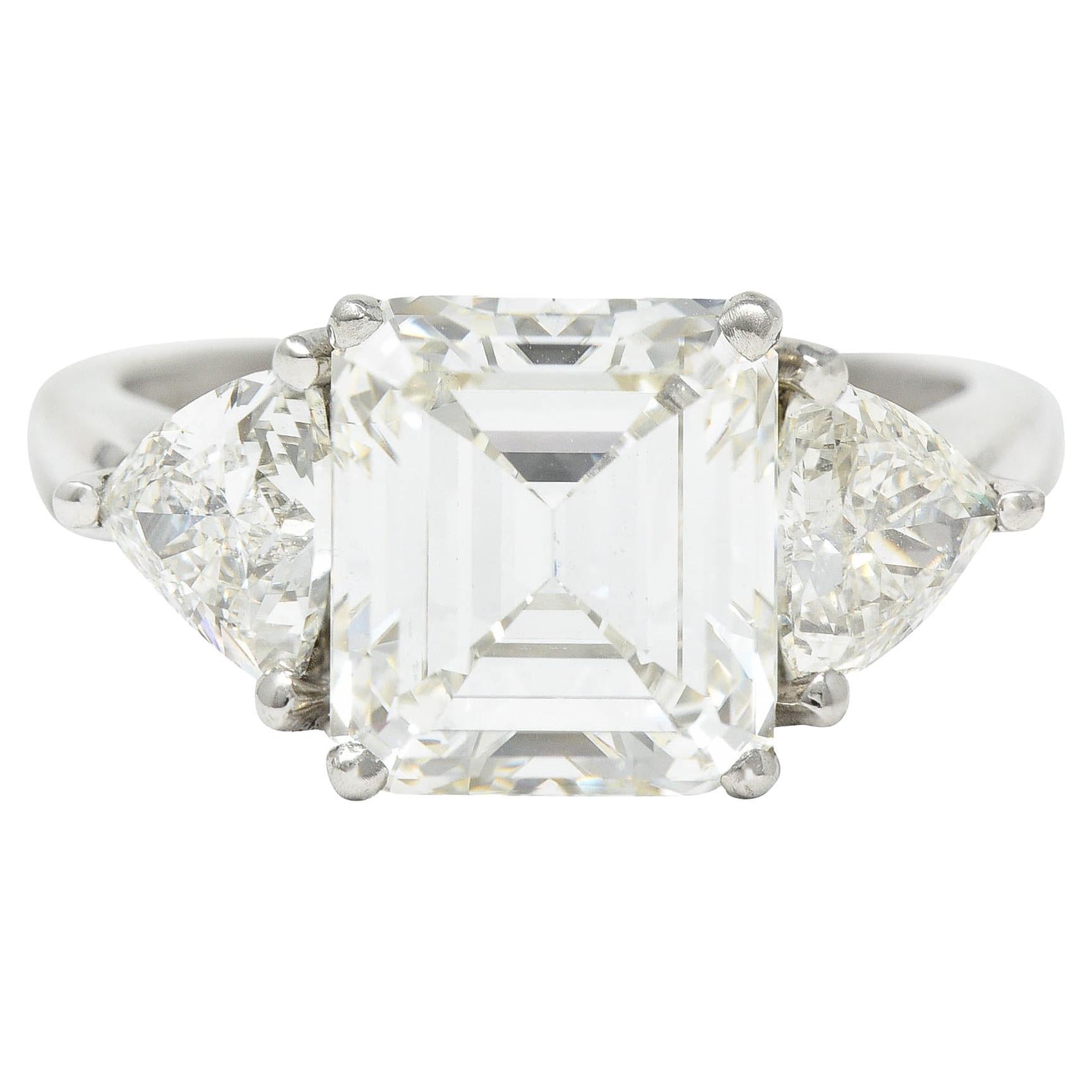 Mid-Century 3.70 Carats Emerald Cut Diamond Platinum Engagement Ring GIA