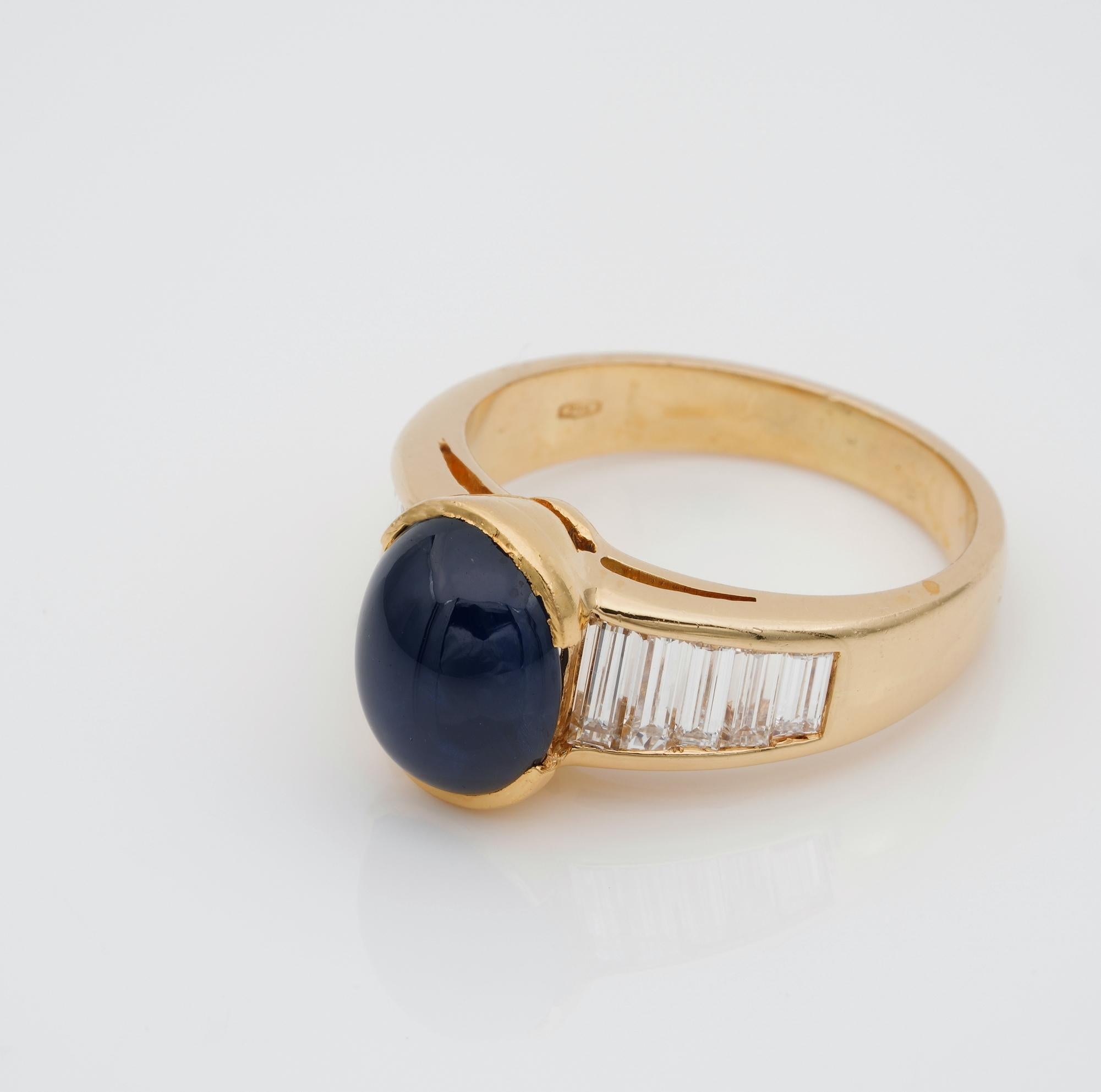 Women's Midcentury 3.80 Carat Natural Untreated Sapphire 1.0 Carat G Diamond Ring For Sale