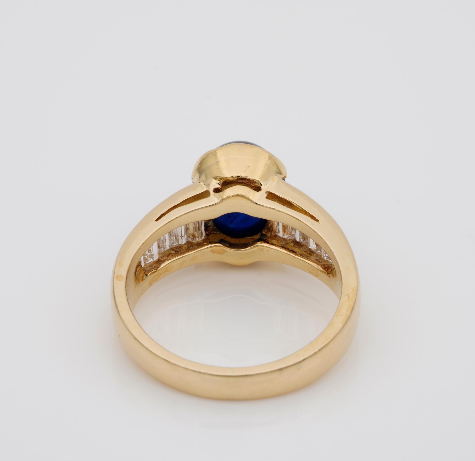 Midcentury 3.80 Carat Natural Untreated Sapphire 1.0 Carat G Diamond Ring For Sale 3