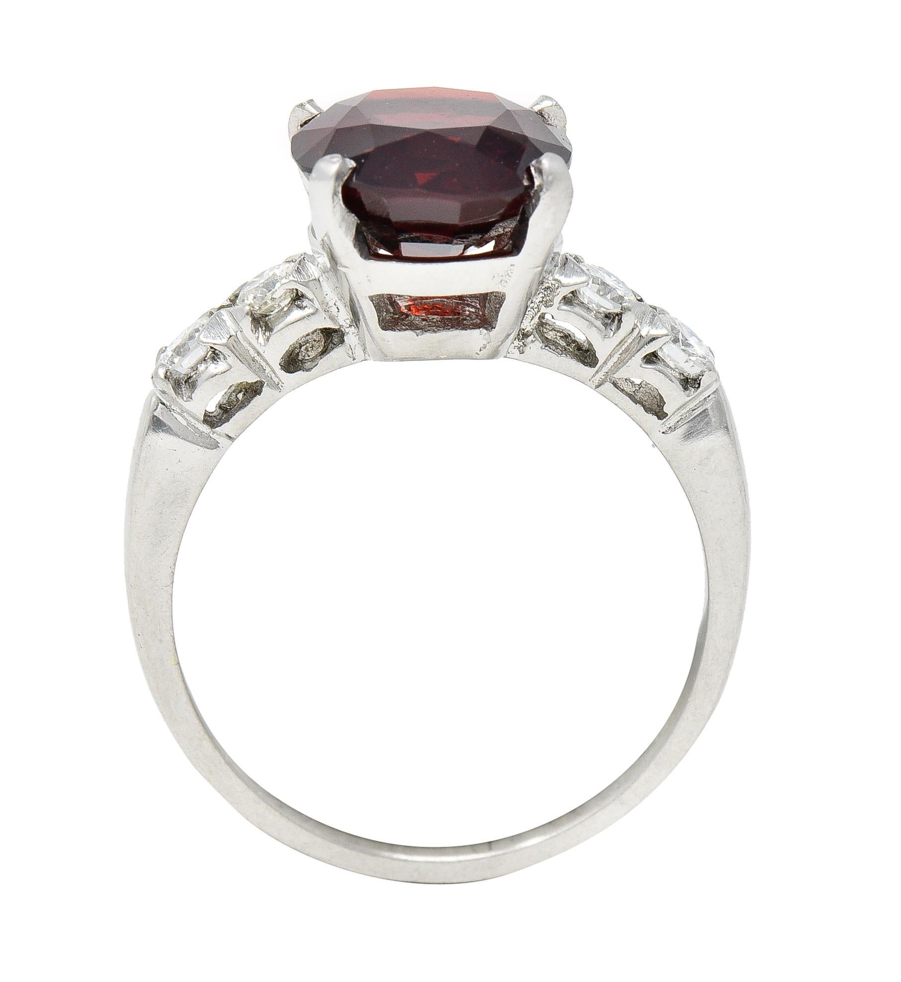 Mid-Century 3.82 CTW Spinel Diamond Platinum Five Stone Vintage Ring For Sale 2