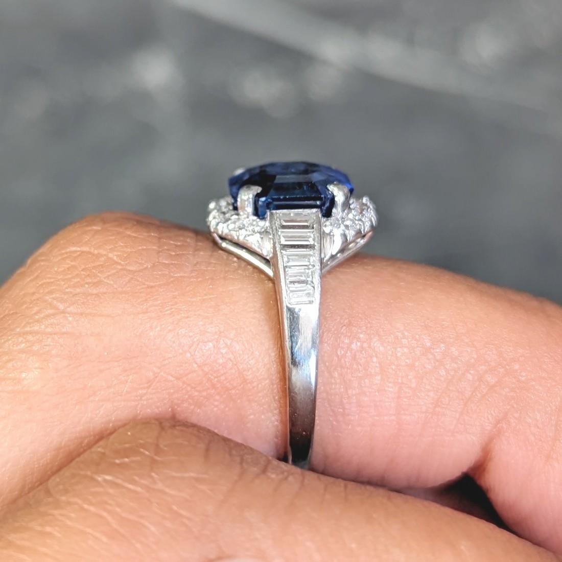 Mid-Century 3.97 CTW No Heat Burma Sapphire Diamond Platinum Cluster Ring AGL For Sale 8