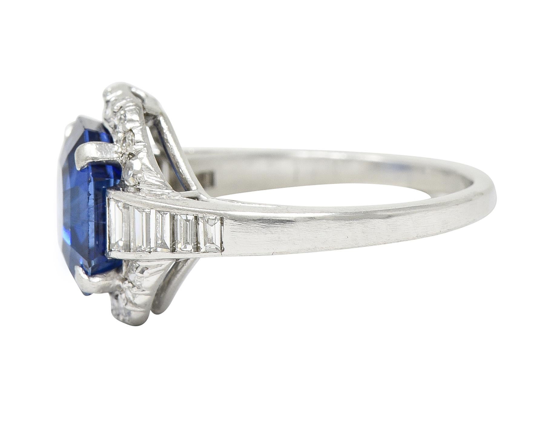 Women's or Men's Mid-Century 3.97 CTW No Heat Burma Sapphire Diamond Platinum Cluster Ring AGL For Sale