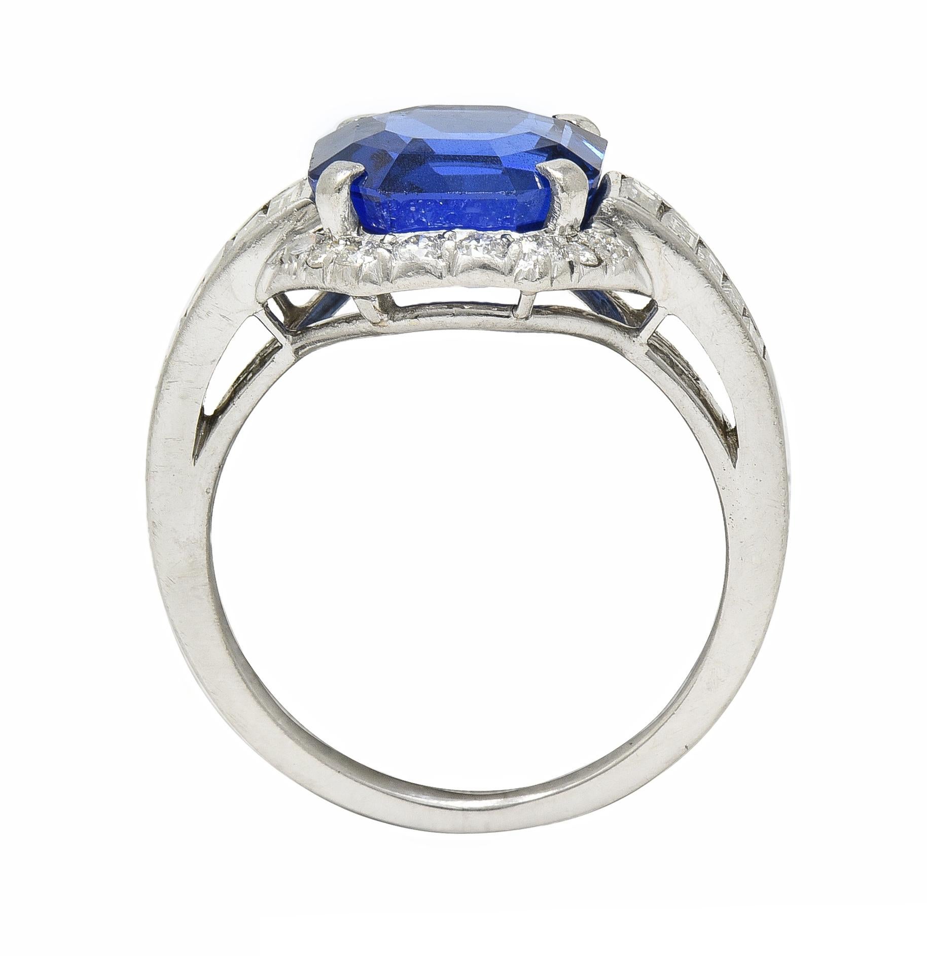 Mid-Century 3.97 CTW No Heat Burma Sapphire Diamond Platinum Cluster Ring AGL 3