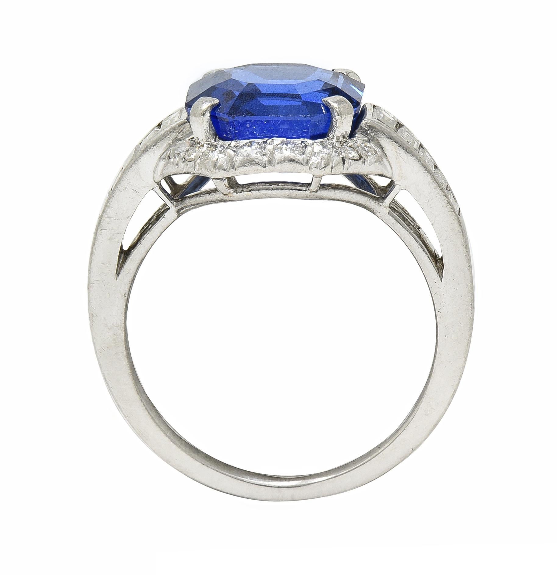 Mid-Century 3.97 CTW No Heat Burma Sapphire Diamond Platinum Cluster Ring AGL en vente 3