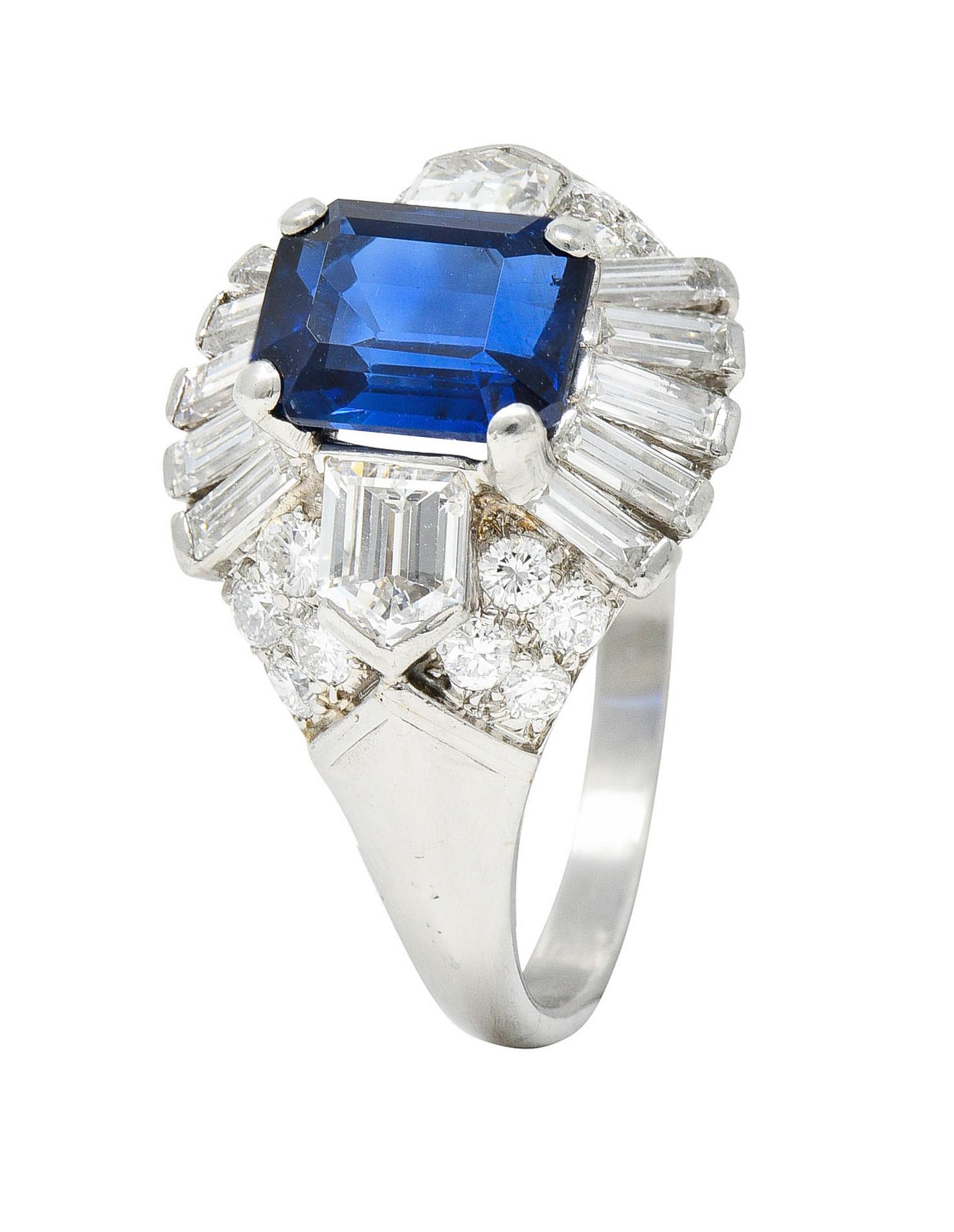 Mid-Century 3.99 Carats No Heat Royal Blue Sapphire Diamond Platinum Ring 5