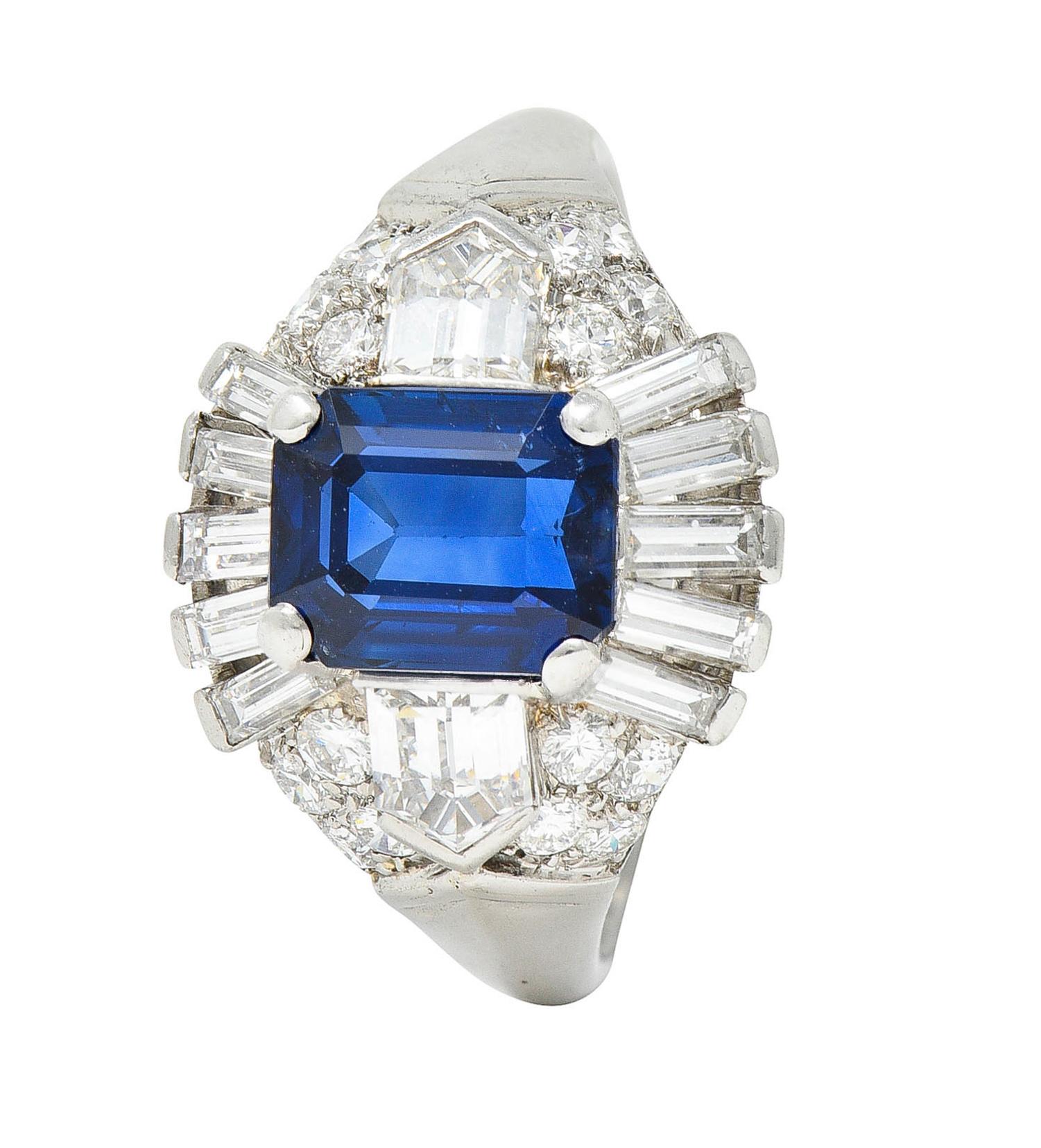 Mid-Century 3.99 Carats No Heat Royal Blue Sapphire Diamond Platinum Ring 6