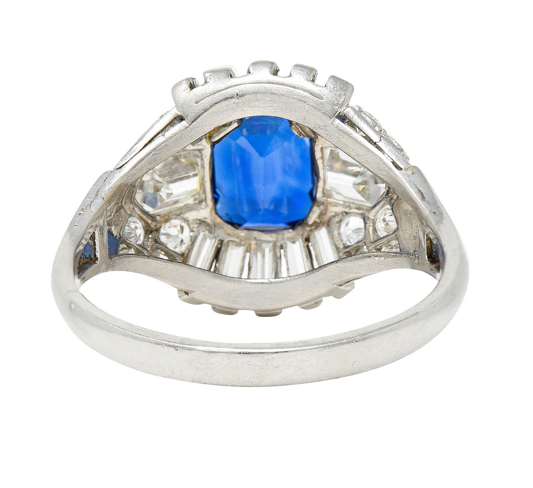 Octagon Cut Mid-Century 3.99 Carats No Heat Royal Blue Sapphire Diamond Platinum Ring