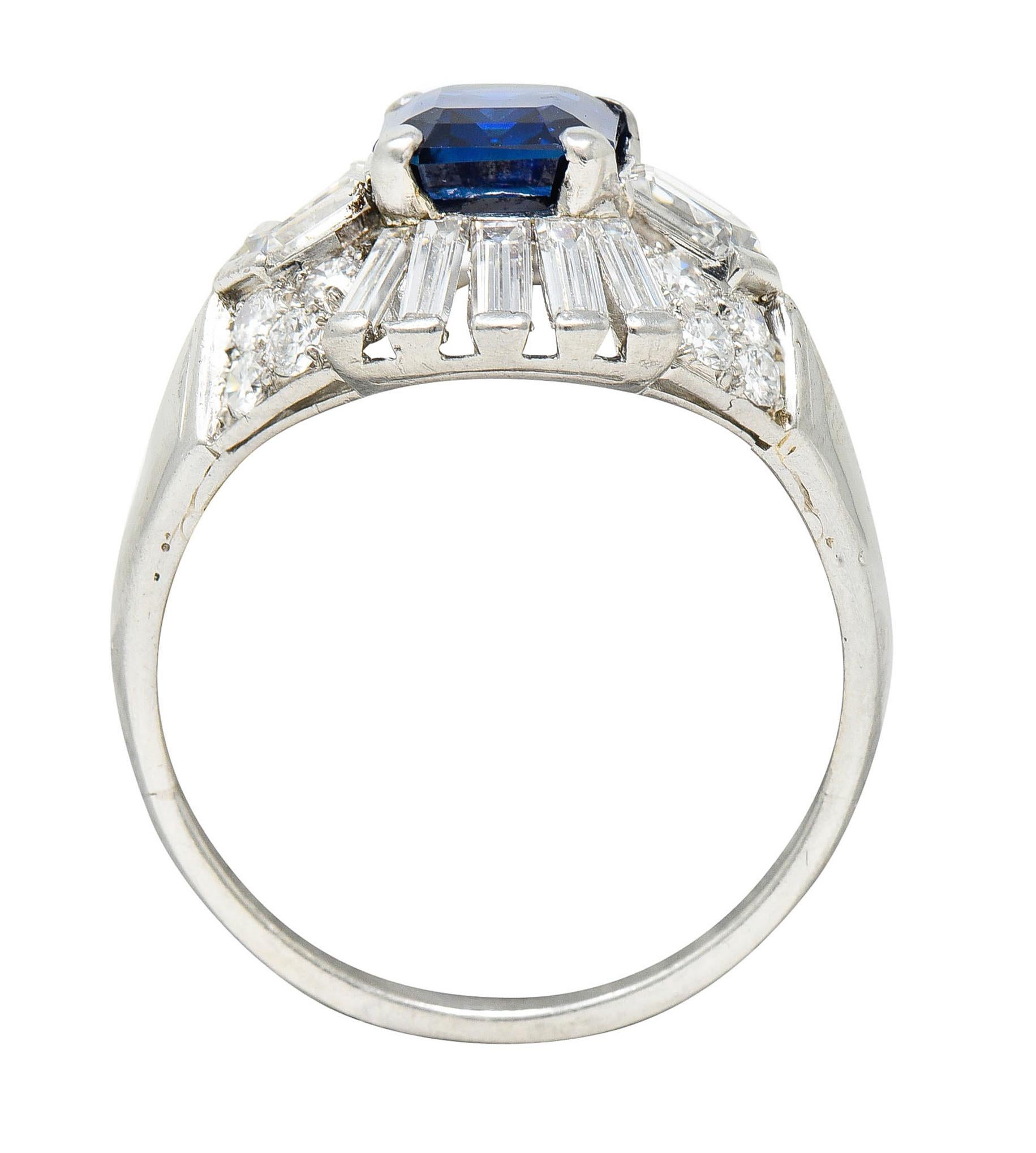 Mid-Century 3.99 Carats No Heat Royal Blue Sapphire Diamond Platinum Ring 2