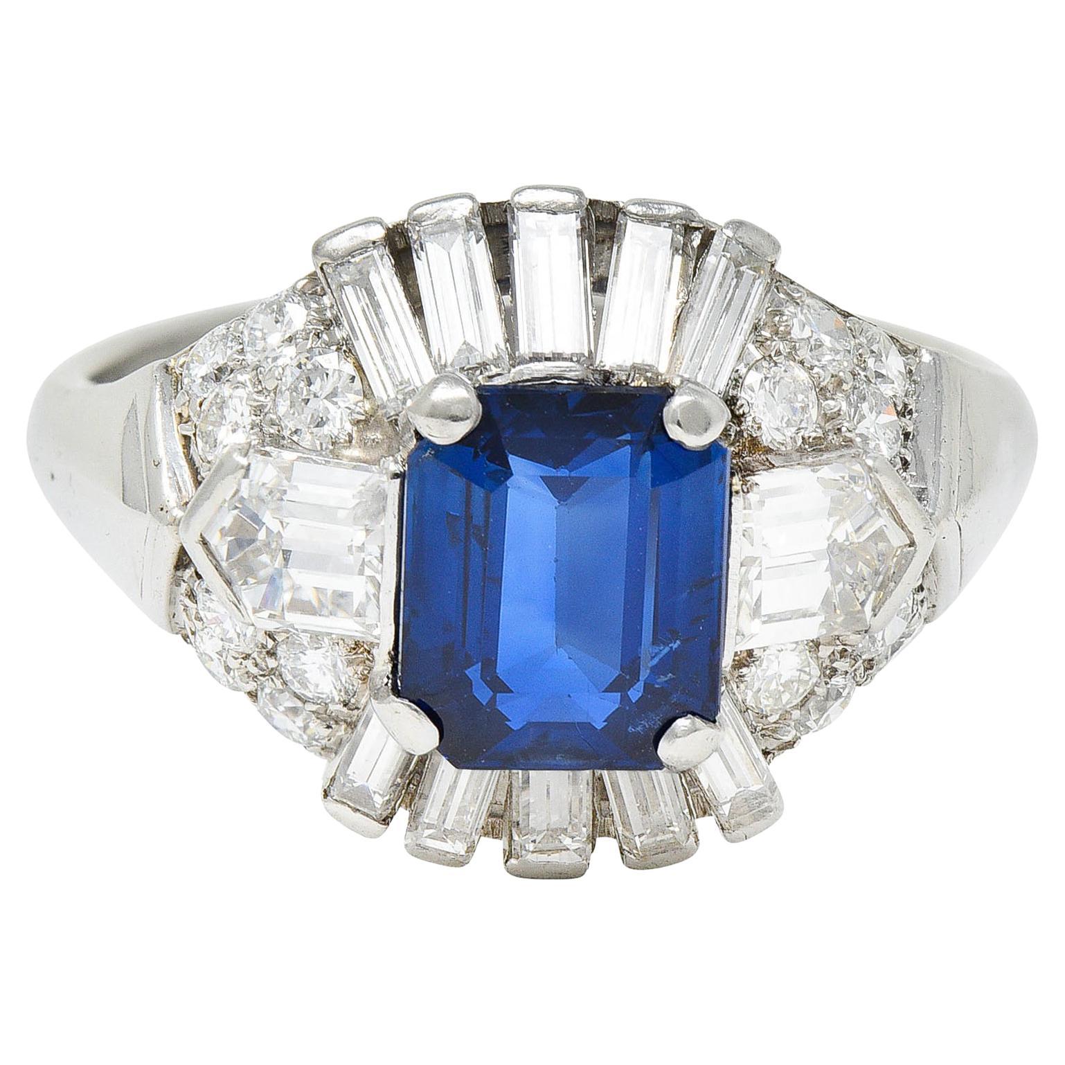 Mid-Century 3.99 Carats No Heat Royal Blue Sapphire Diamond Platinum Ring