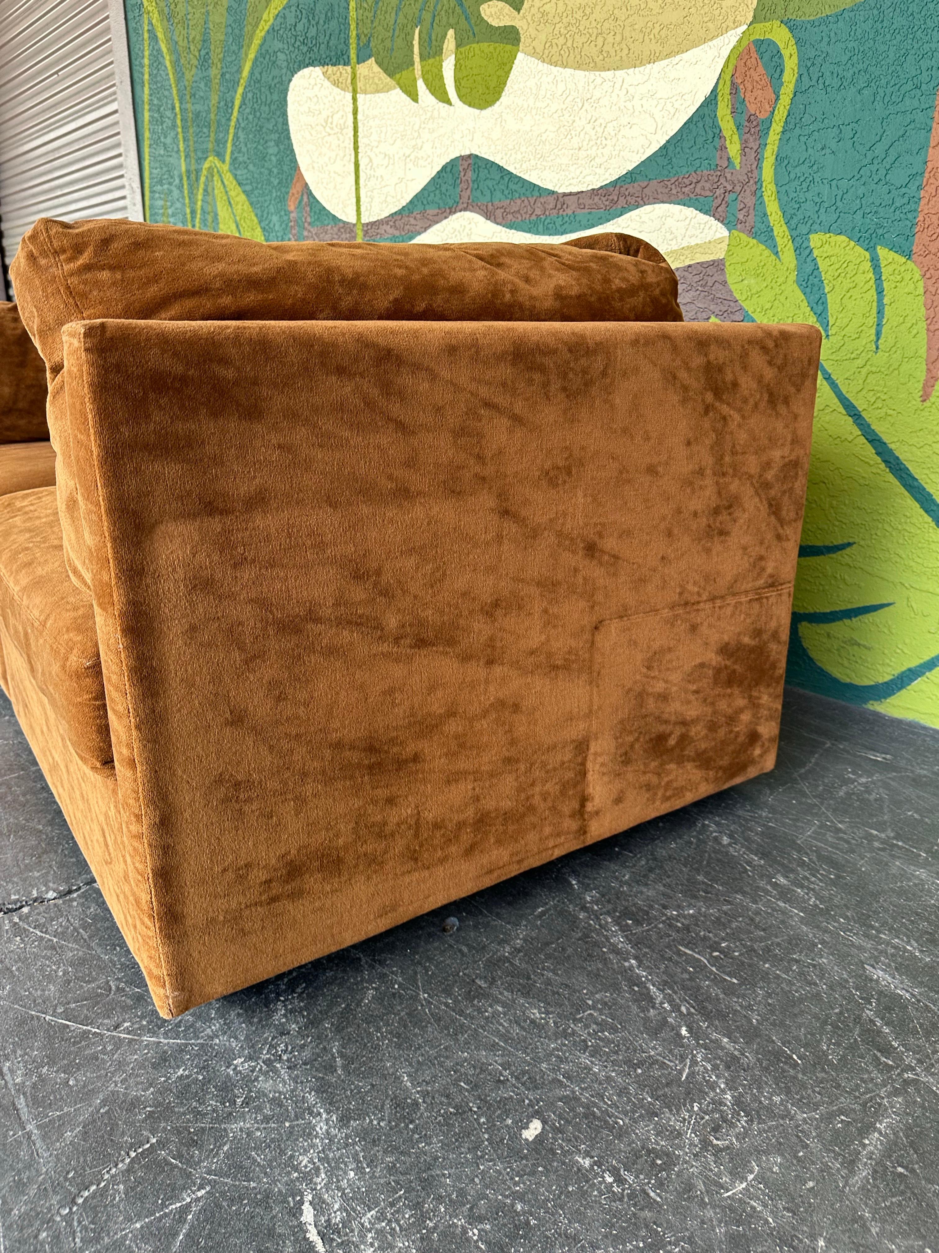 Mid Century 3pc Modular Braun Velours Loveseat Sektional im Angebot 8