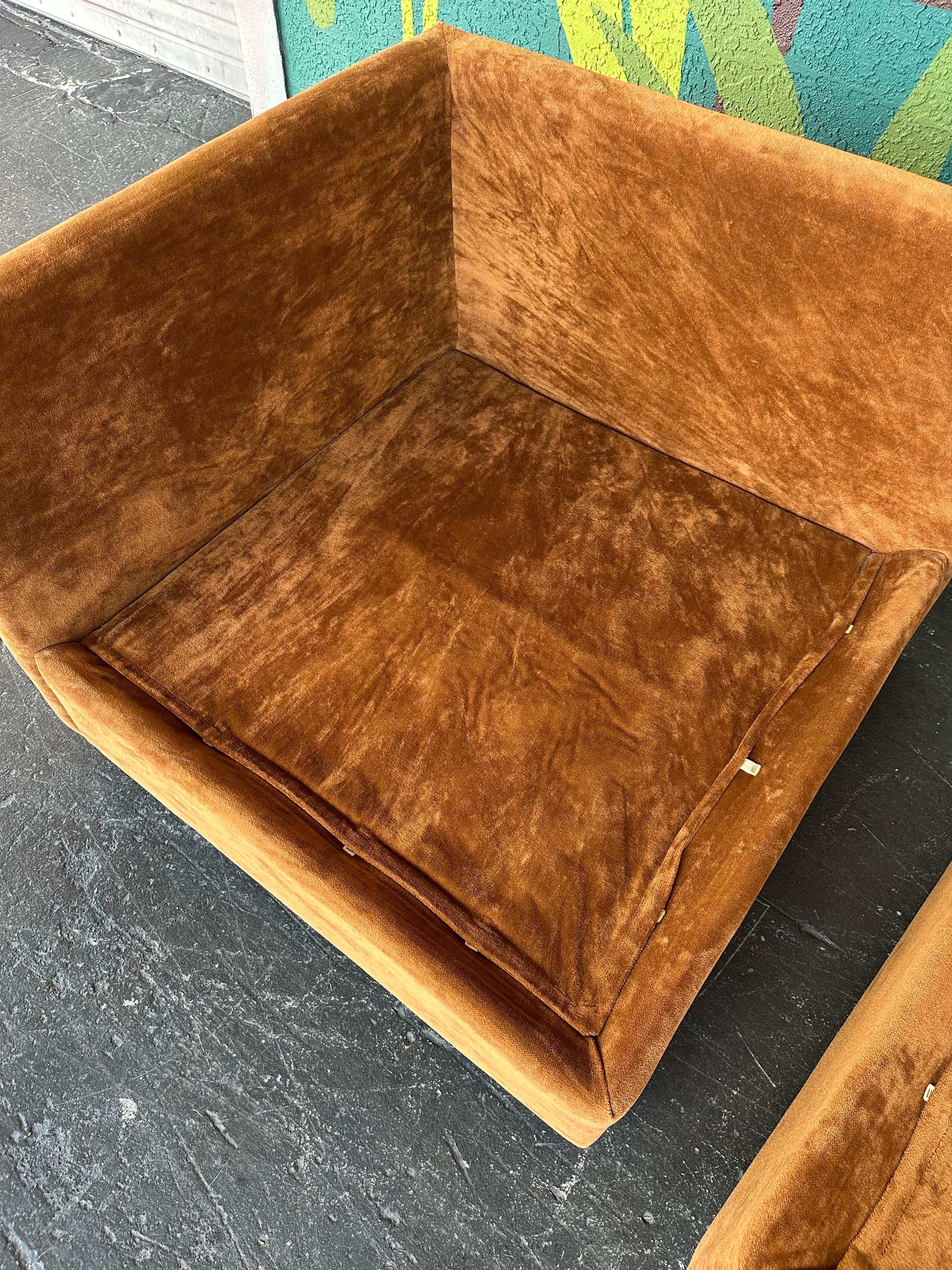 Mid Century 3pc Modular Braun Velours Loveseat Sektional im Angebot 2