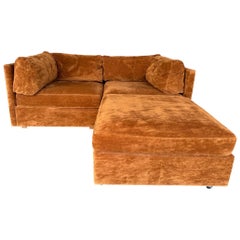 Mid Century 3pc Modular Braun Velours Loveseat Sektional