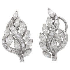 Mid Century 4 carat diamond platinum cluster earrings