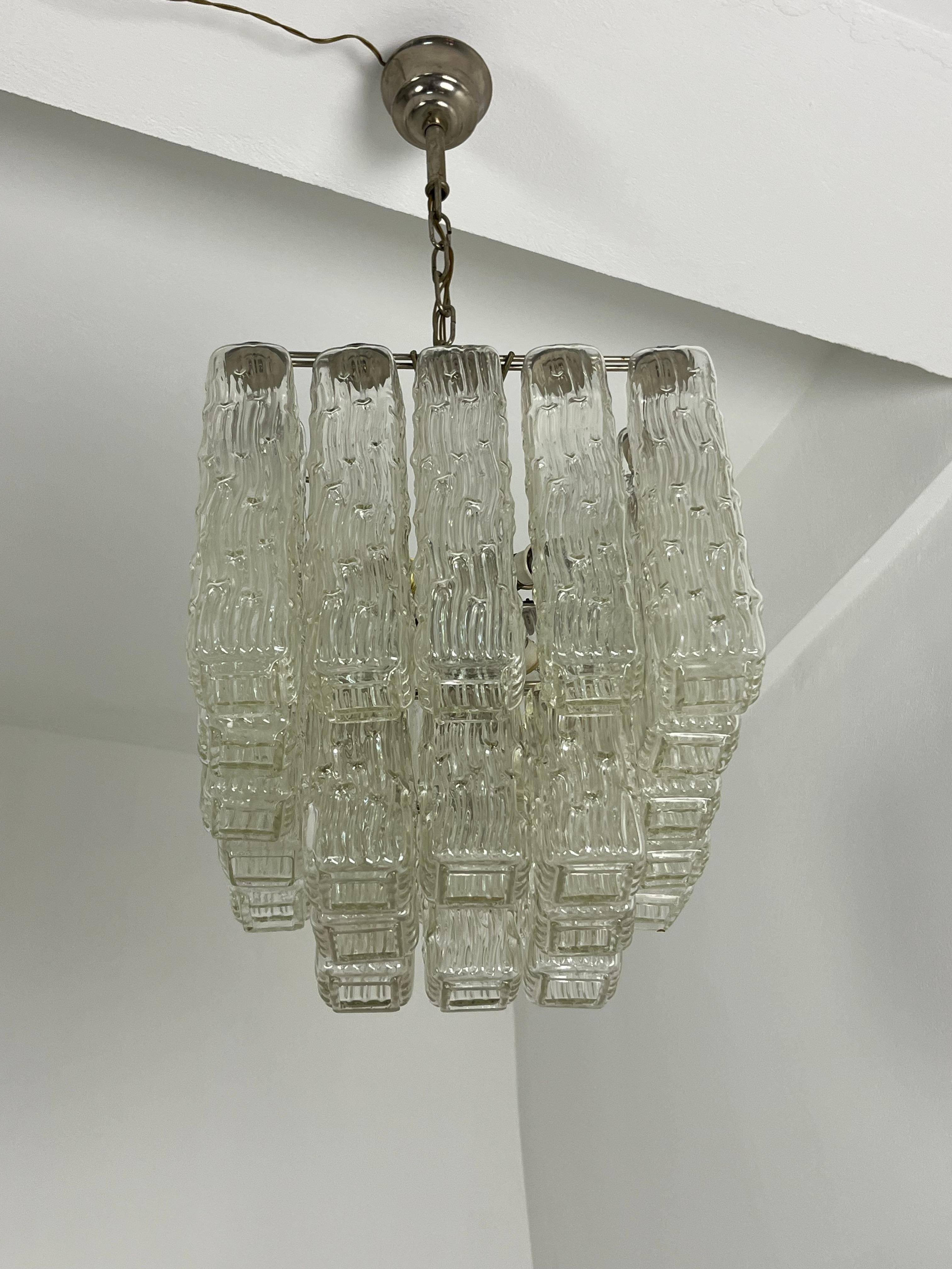 Metà XX secolo Lampadario a 4 luci in vetro di Murano della metà del secolo scorso, anni '50 in vendita