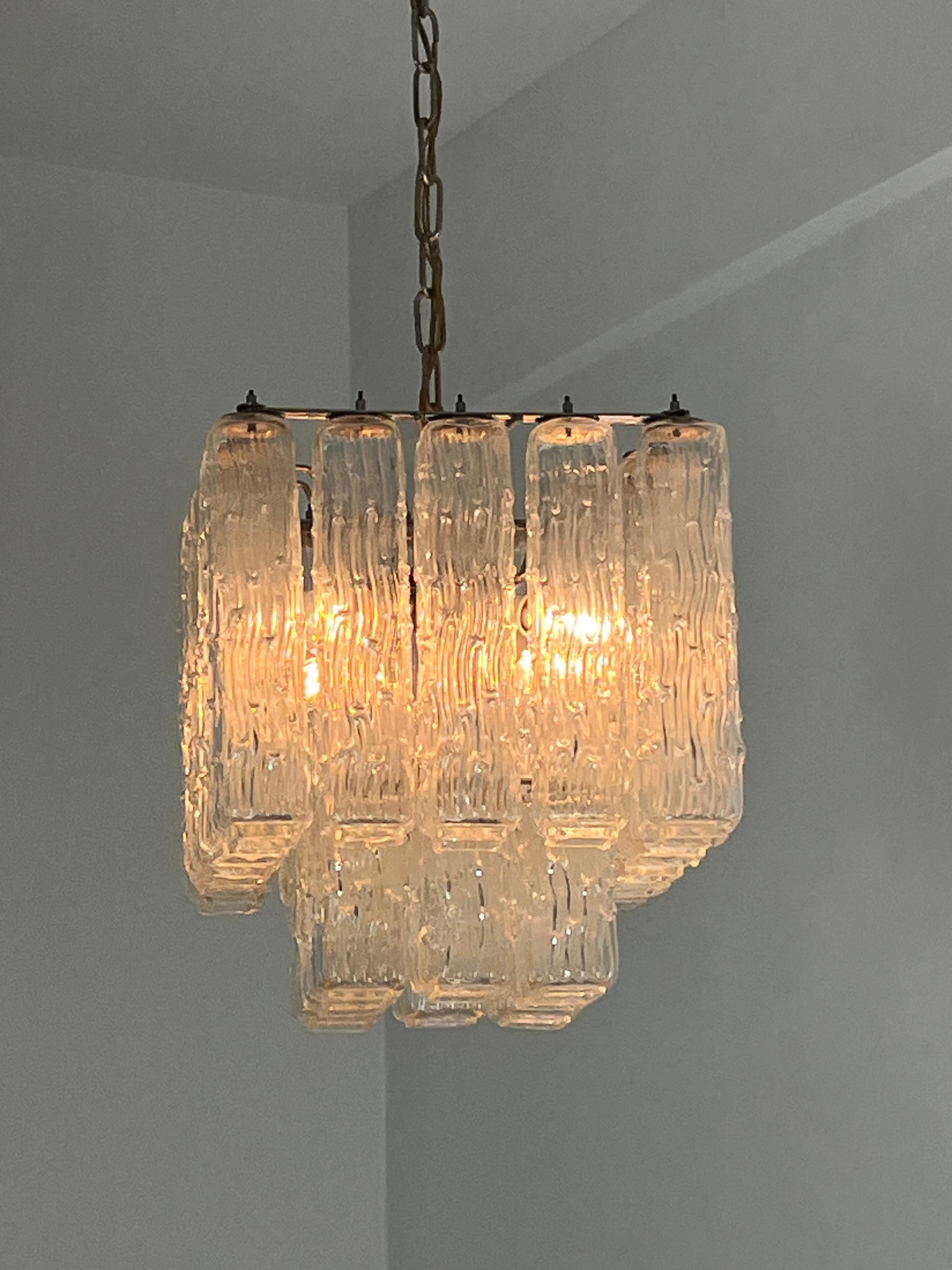 Metallo Lampadario a 4 luci in vetro di Murano della metà del secolo scorso, anni '50 in vendita
