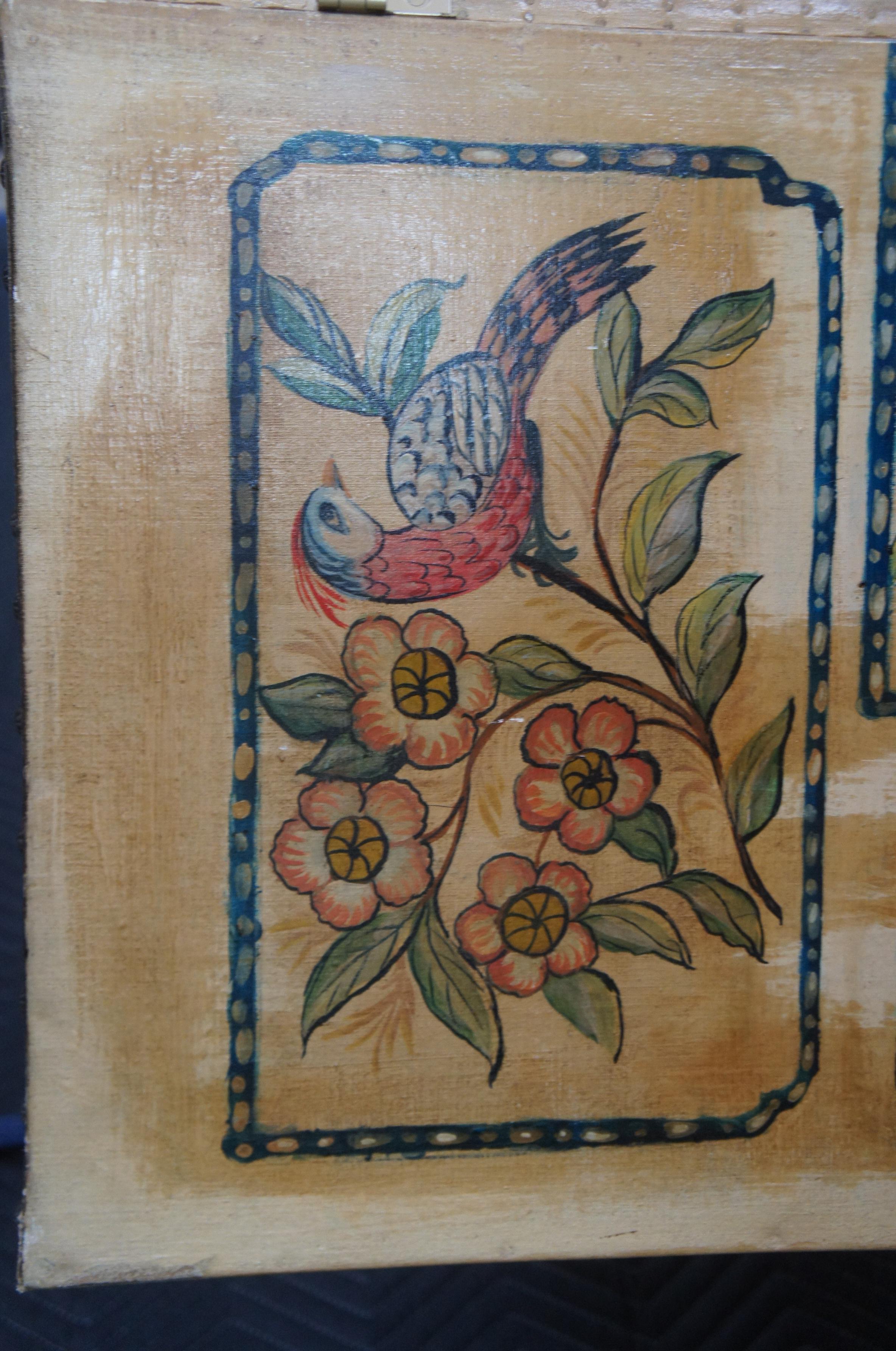 Mid Century 4 Panel Chinoiserie Folding Screen Room Divider Bird Pond Landscape In Good Condition In Dayton, OH