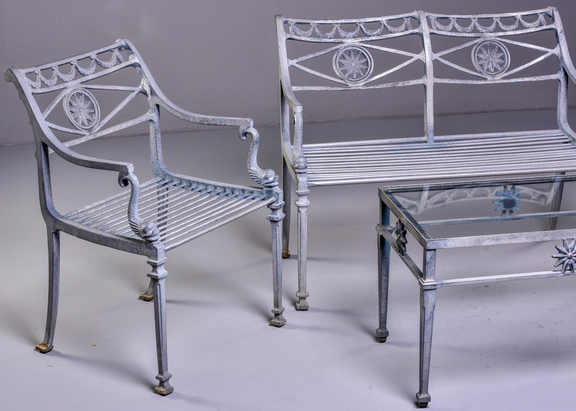 Mid Century 4 Pc Neoclassical Style Cast Aluminum Patio Set Attributed to Molla 10